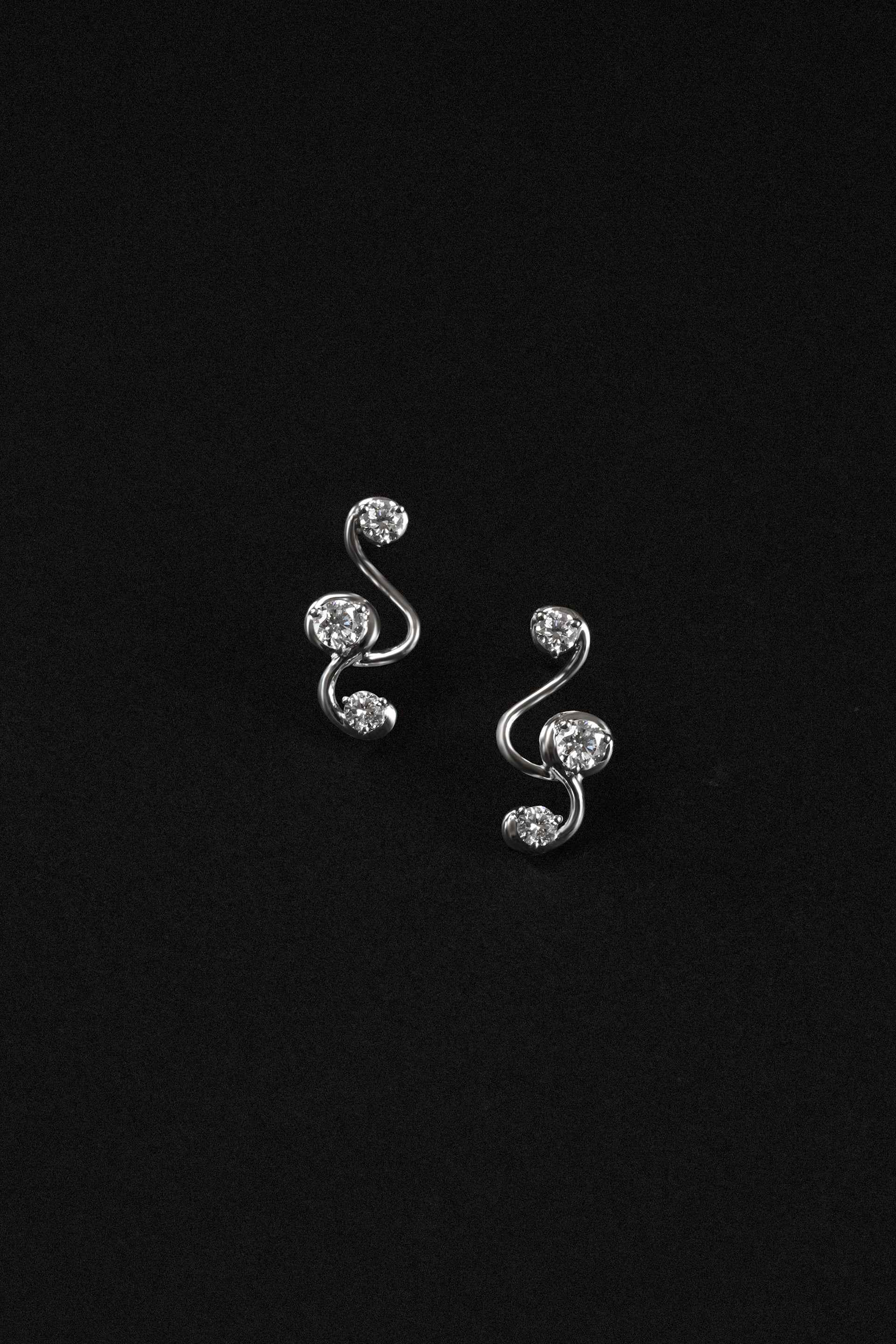 "MFE" Petite Silver Treble Diamond Earrings