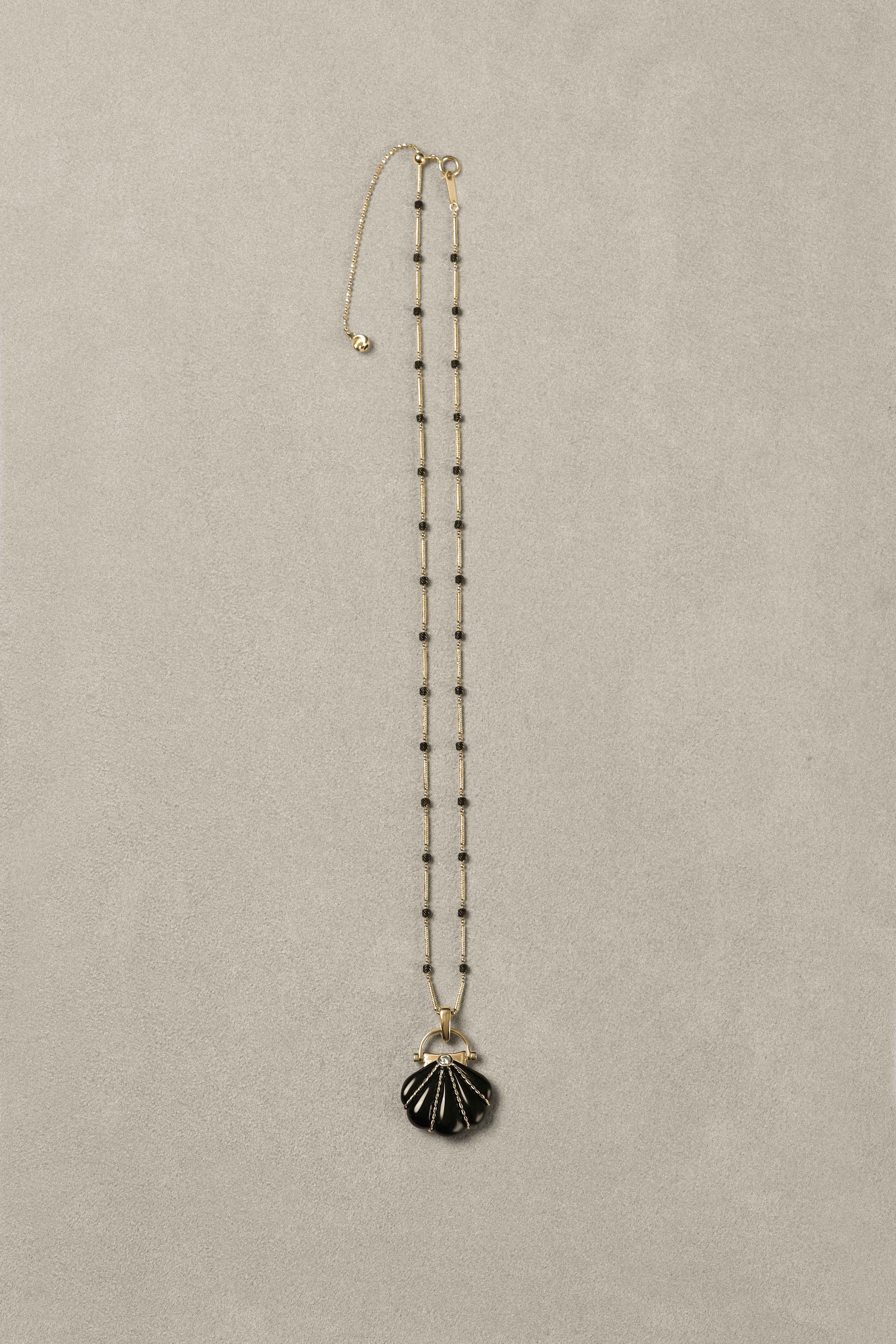 "Siren" Onyx & Diamond Cockle Pendant Necklace