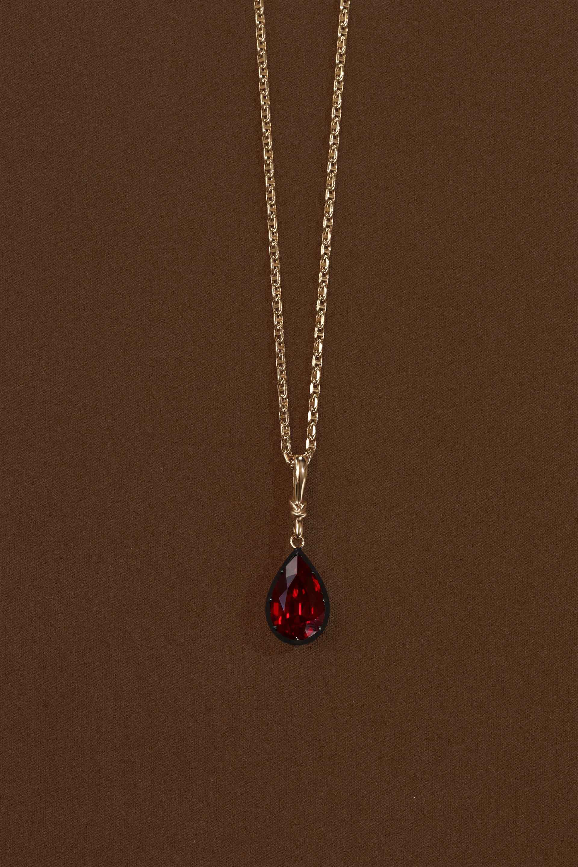 "Silk" Rose-Back Ruby Pear Pendant Necklace