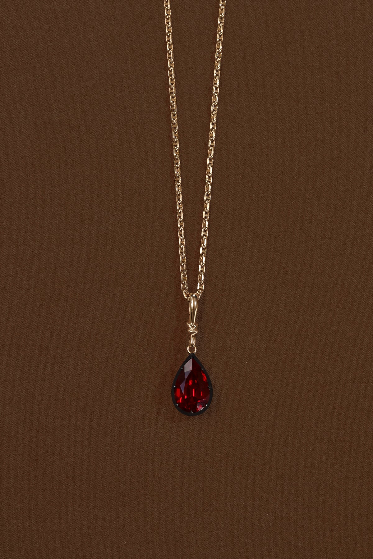 "Silk" Rose-Back Ruby Pear Pendant Necklace