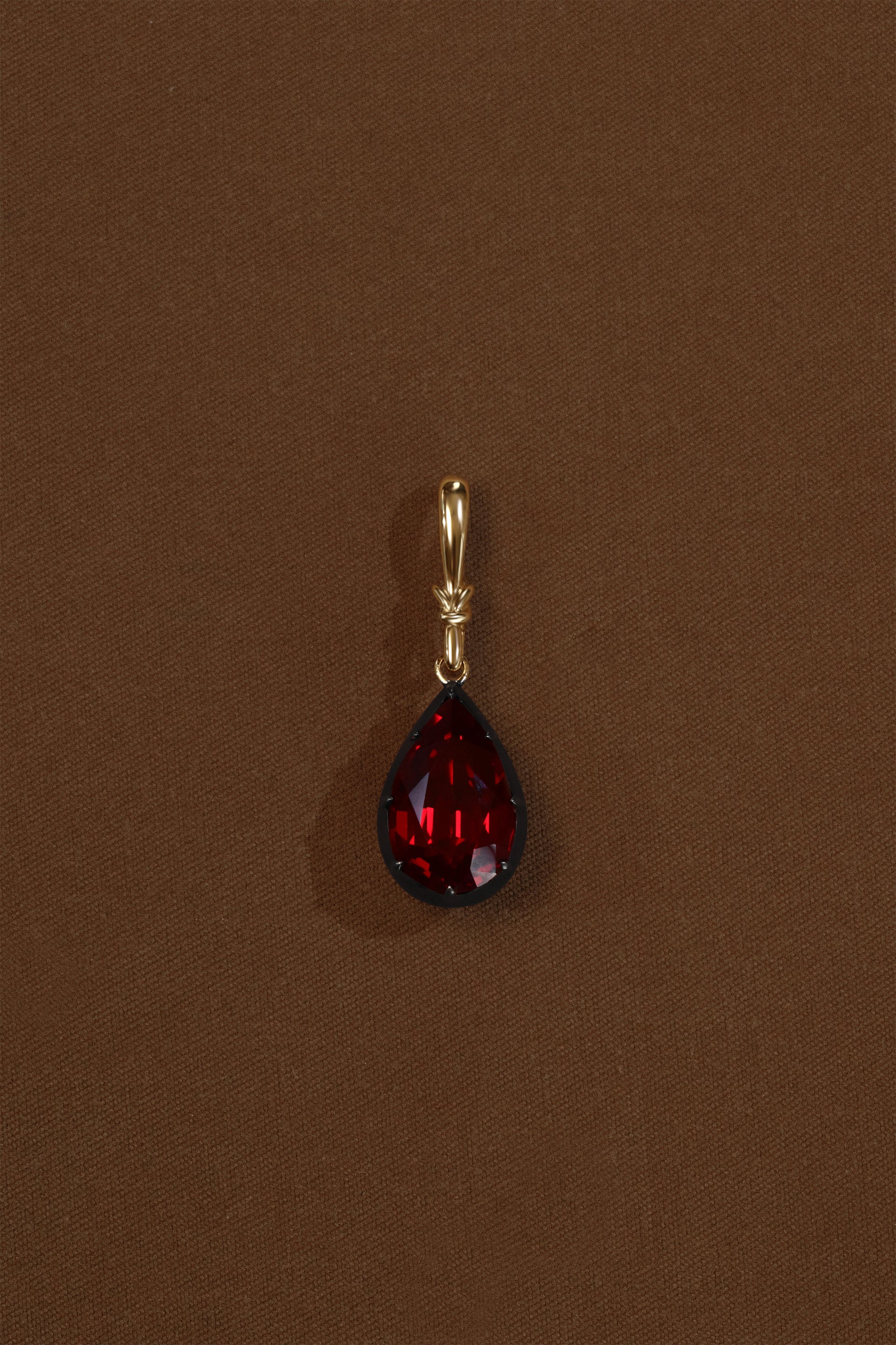 "Silk" Rose-Back Ruby Pear Pendant Necklace