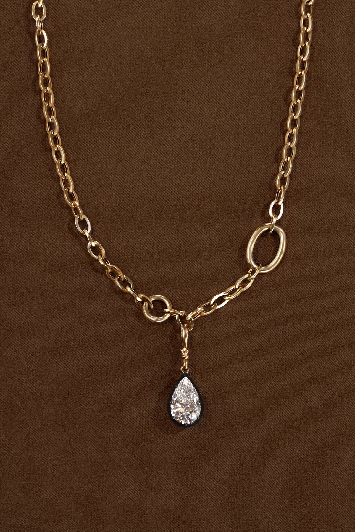 "Silk" Rose-Back Pear Diamond Pendant Necklace