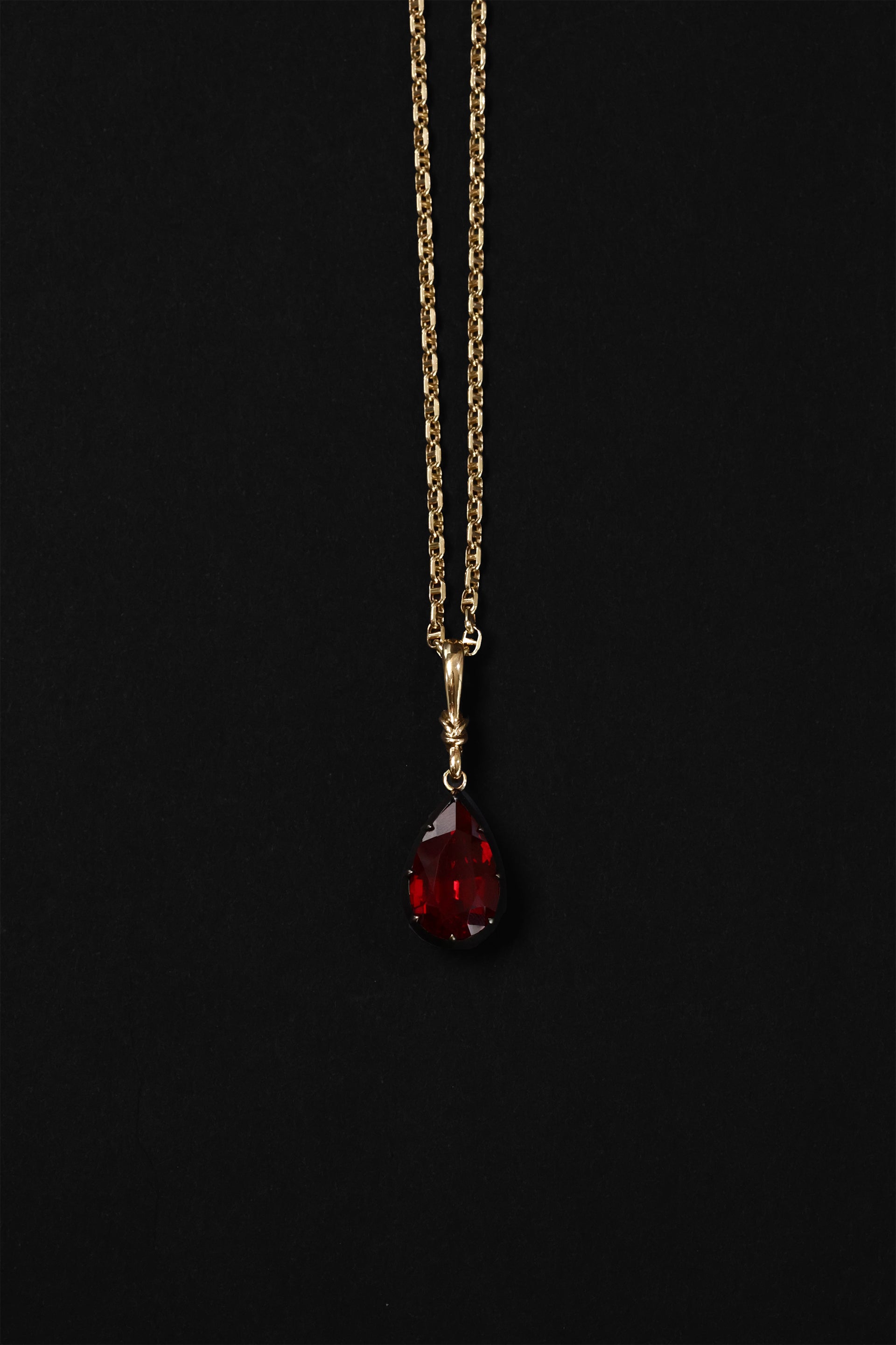 "Silk" Rose-Back Ruby Pear Pendant Necklace
