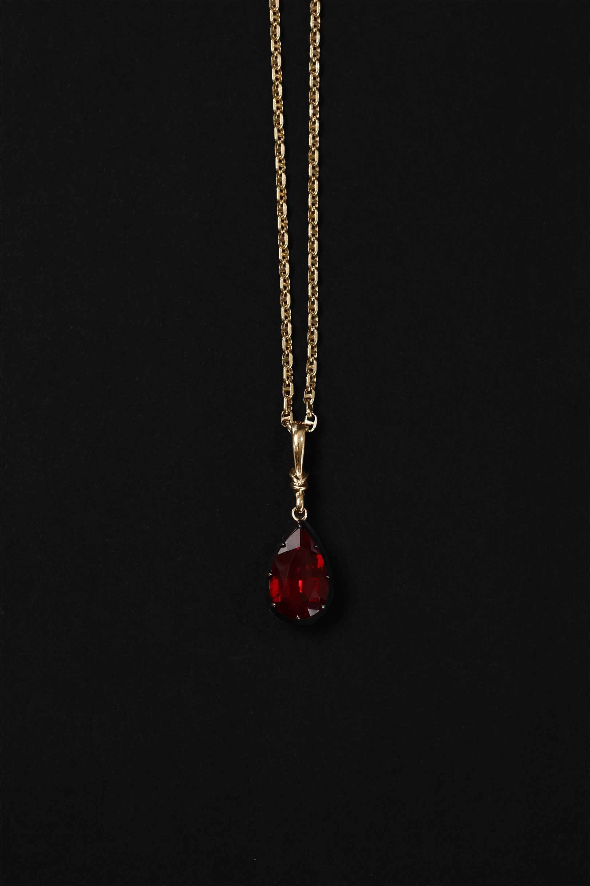 "Silk" Rose-Back Ruby Pear Pendant Necklace
