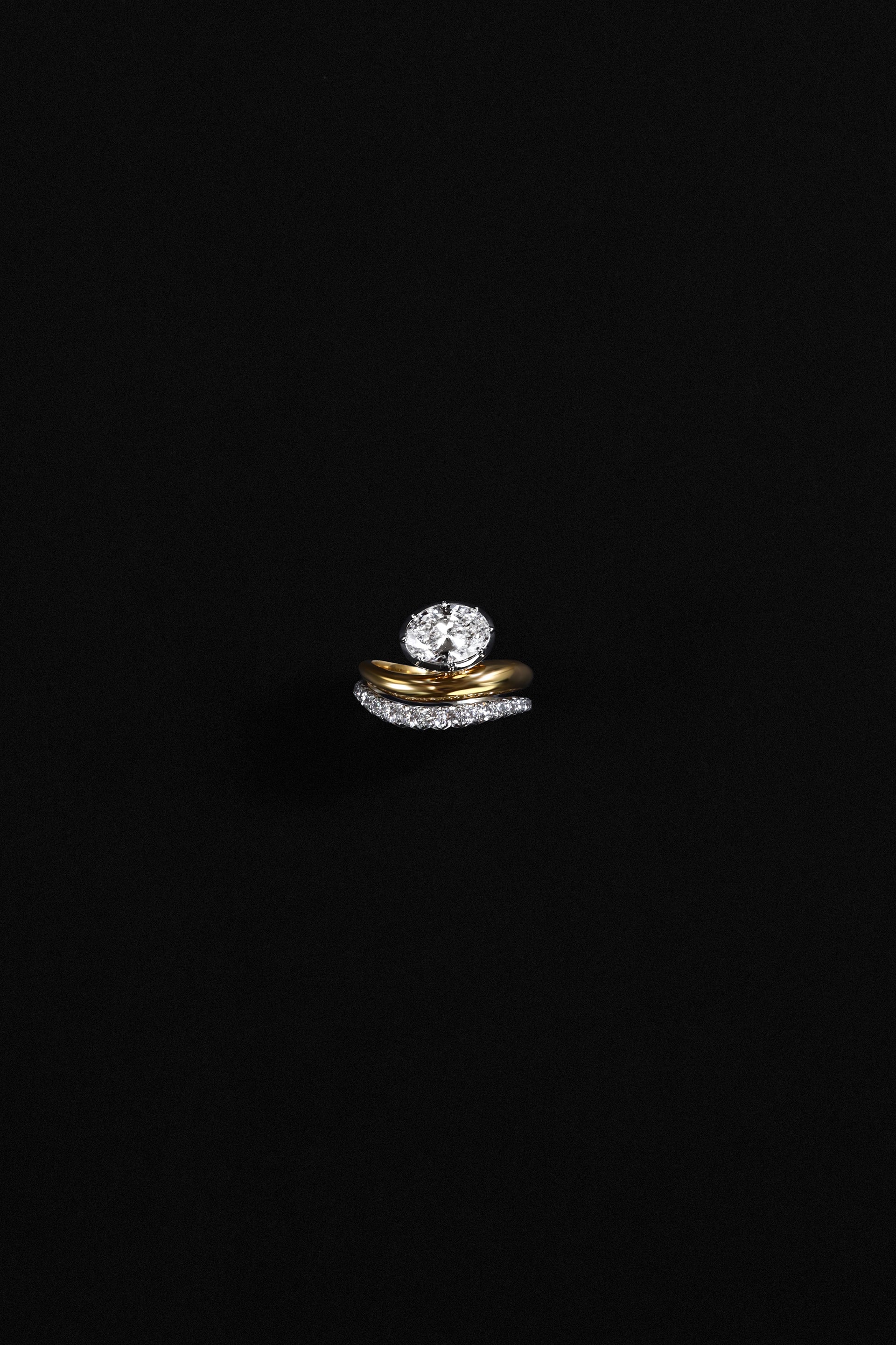 "Siren" Two-Tone Oval Diamond Tidepool Ring stacked Low-Tide Diamond Ring (Duo)