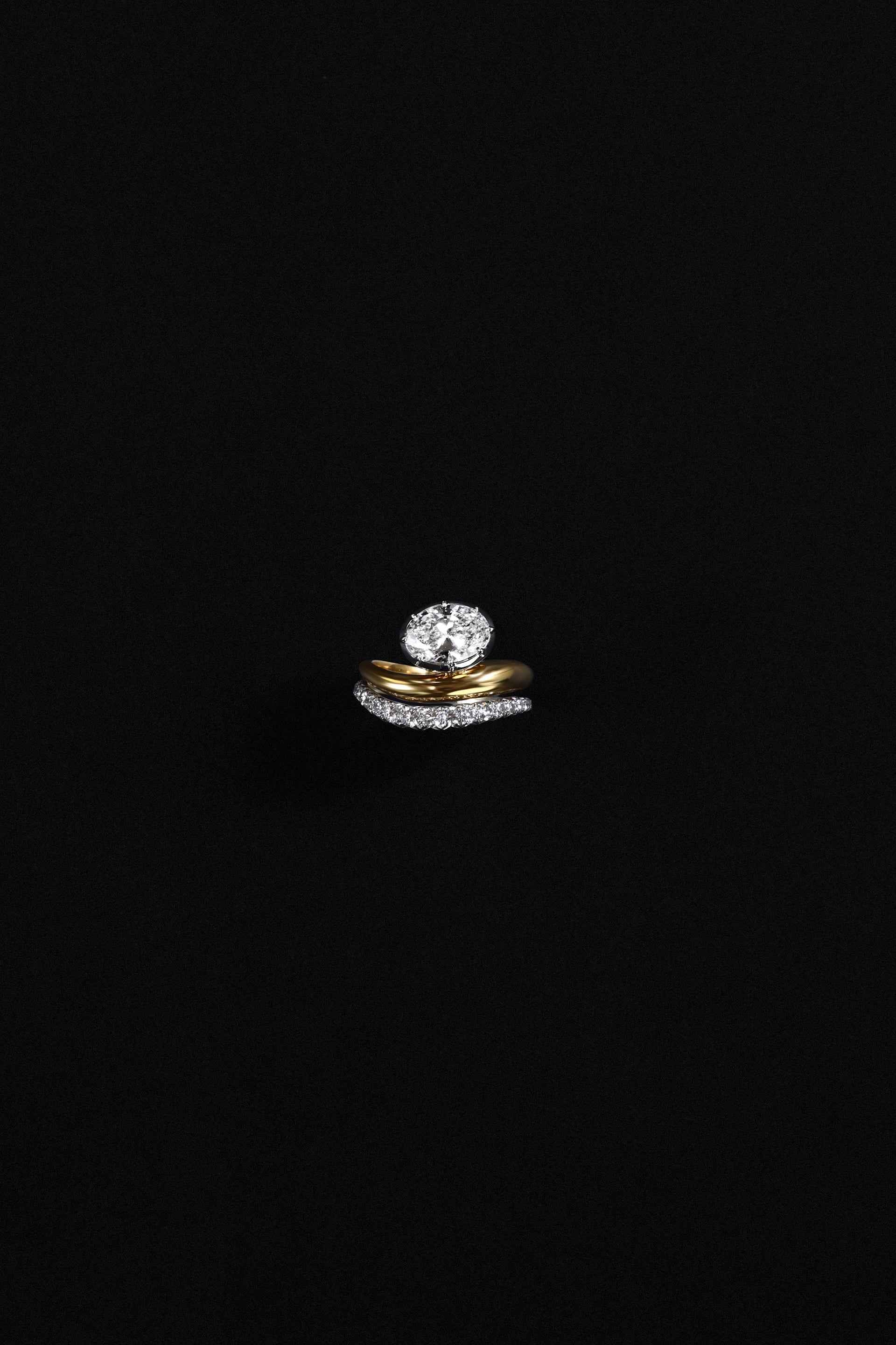 "Siren" Two-Tone Oval Diamond Tidepool Ring stacked Low-Tide Diamond Ring (Duo)