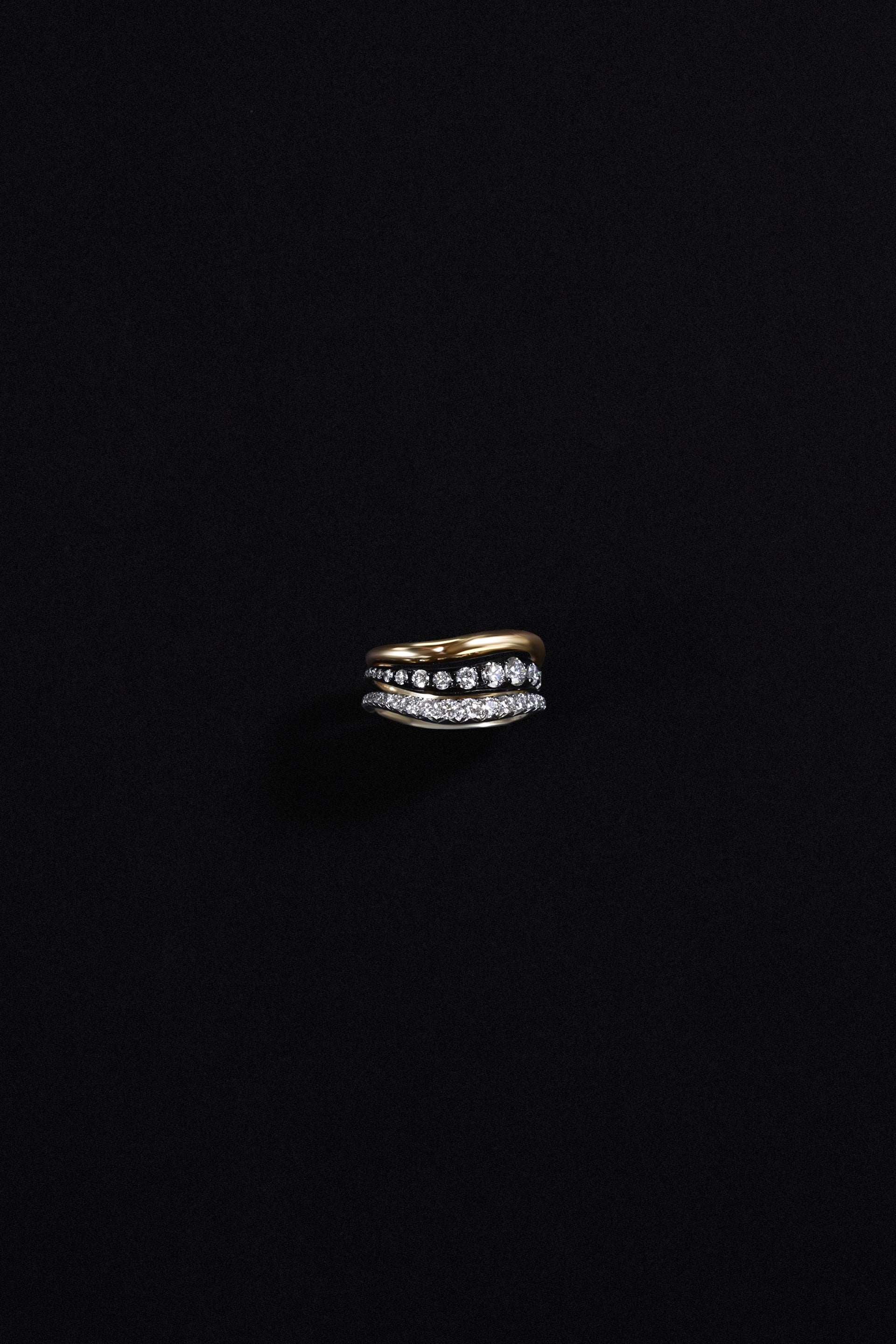 "Siren" Two-Tone High-low Tide Stacked Diamond Rings (Trio)