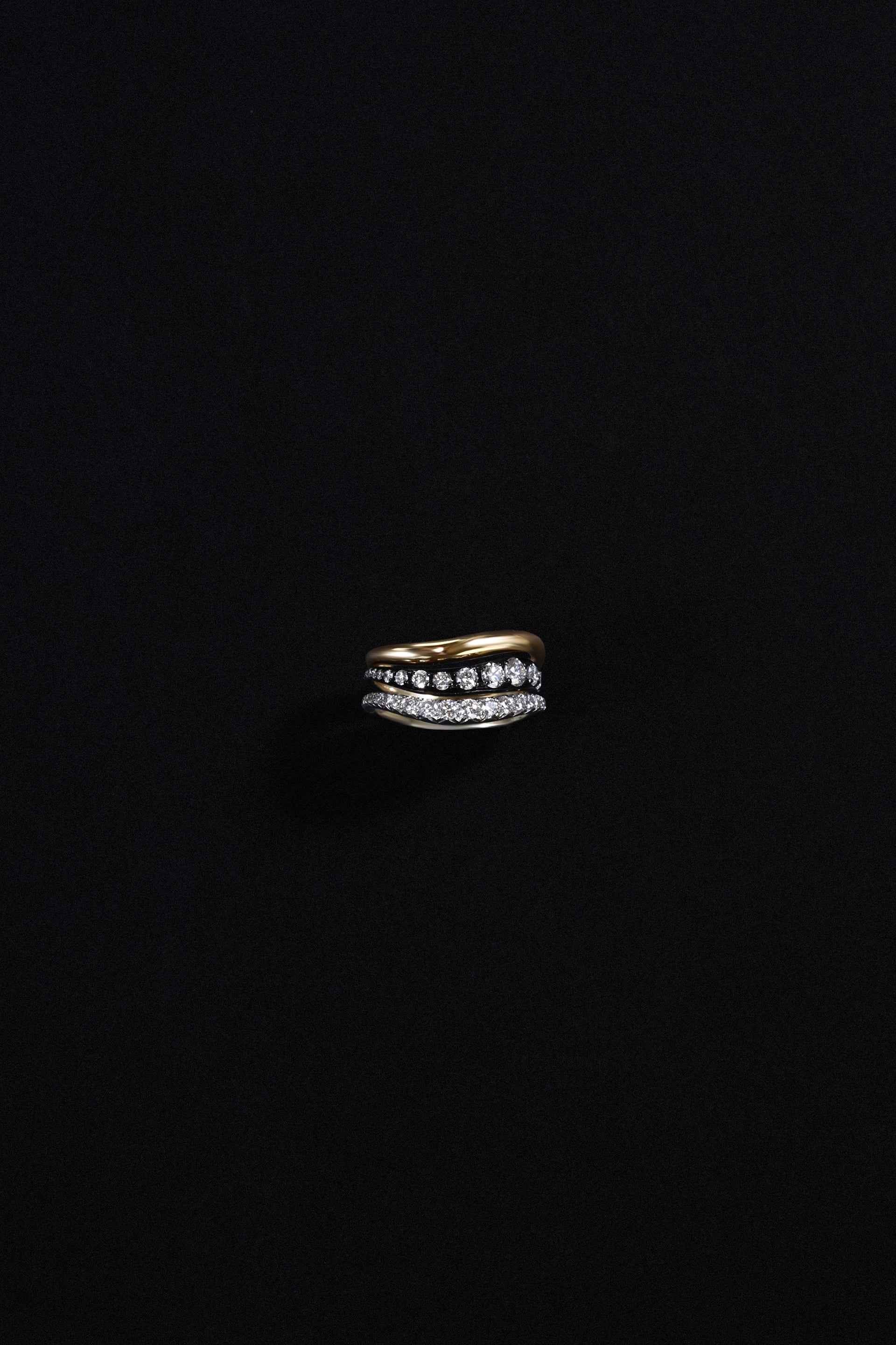 "Siren" Two-Tone High-low Tide Stacked Diamond Rings (Trio)