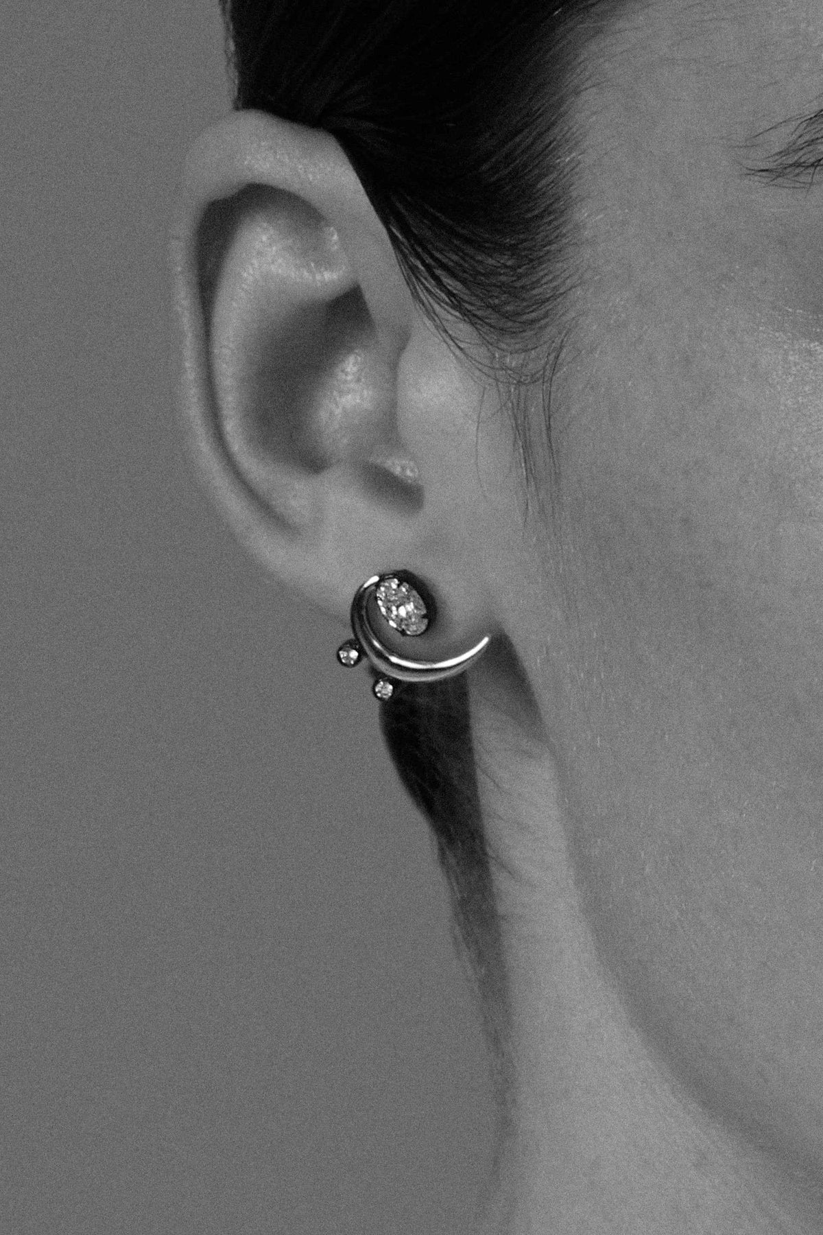"MFE" Two-Tone Silver Bass Diamond Earrings