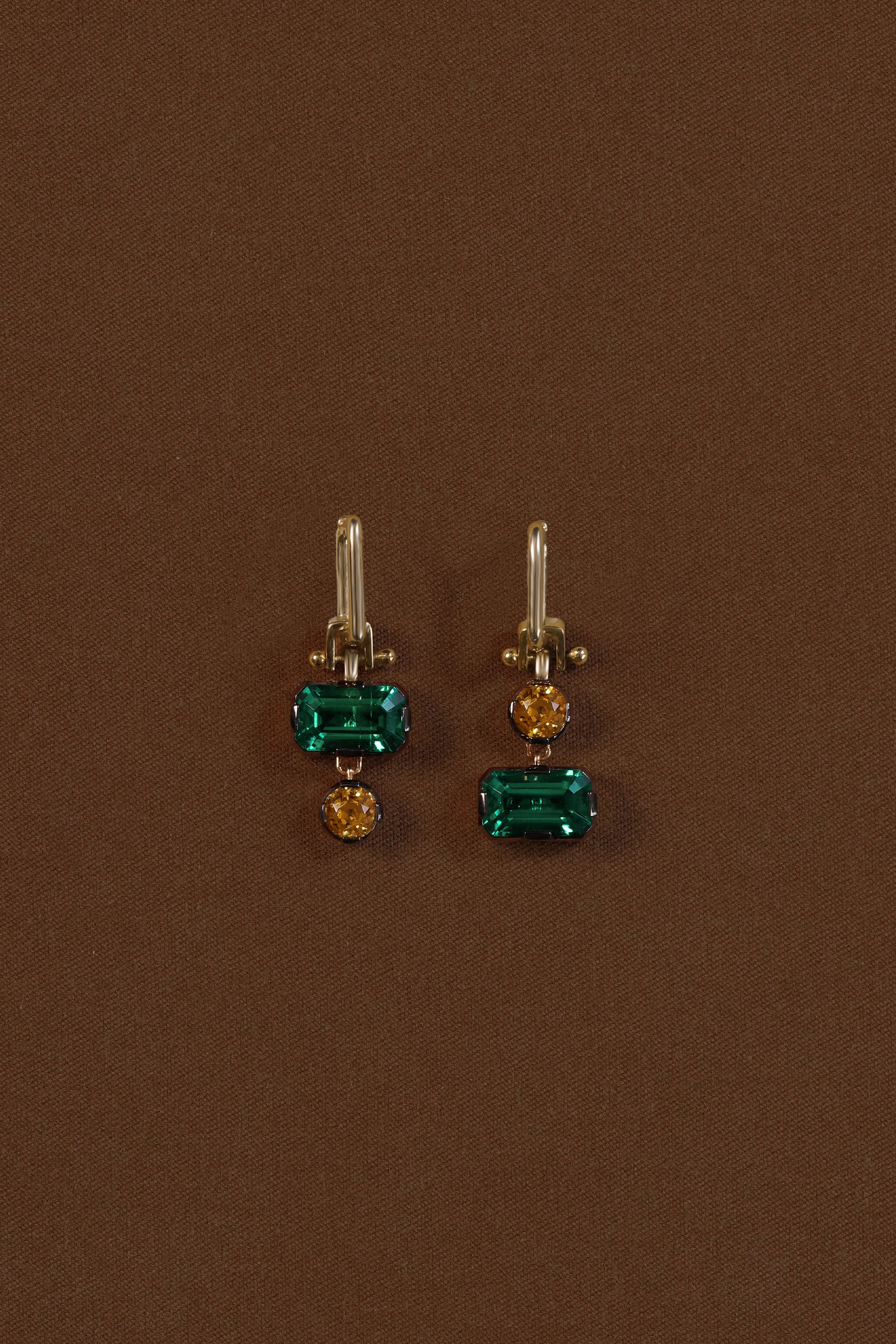 “Regency” AB Two-Tone Emerald & Yellow Sapphire Earrings