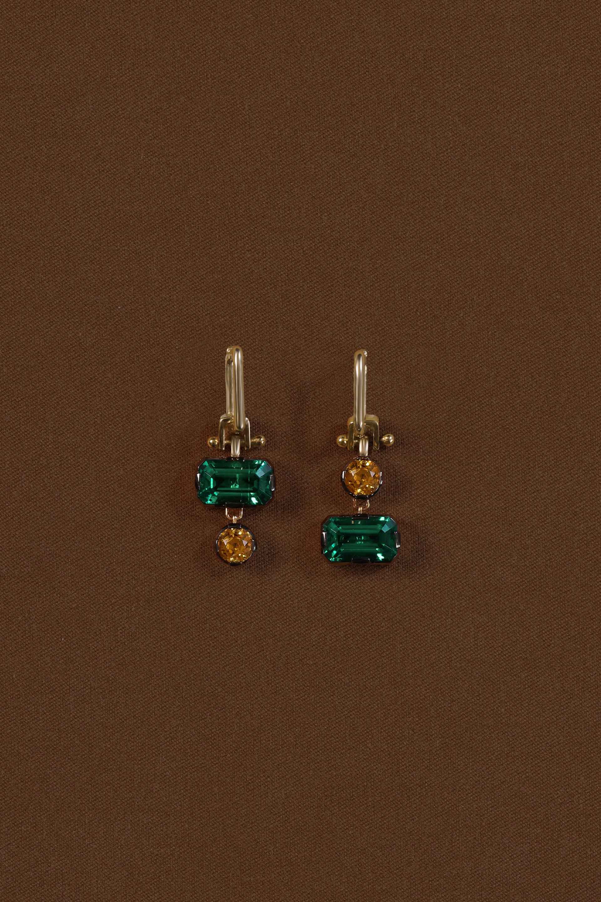 “Regency” AB Two-Tone Emerald & Yellow Sapphire Earrings