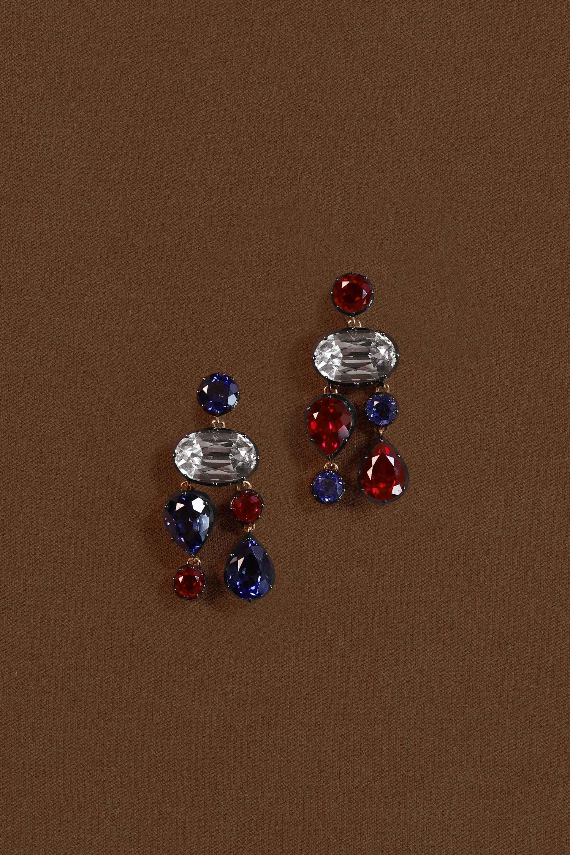 “Regency” AB Two-Tone Ruby, White & Blue Sapphire Chandelier Earrings