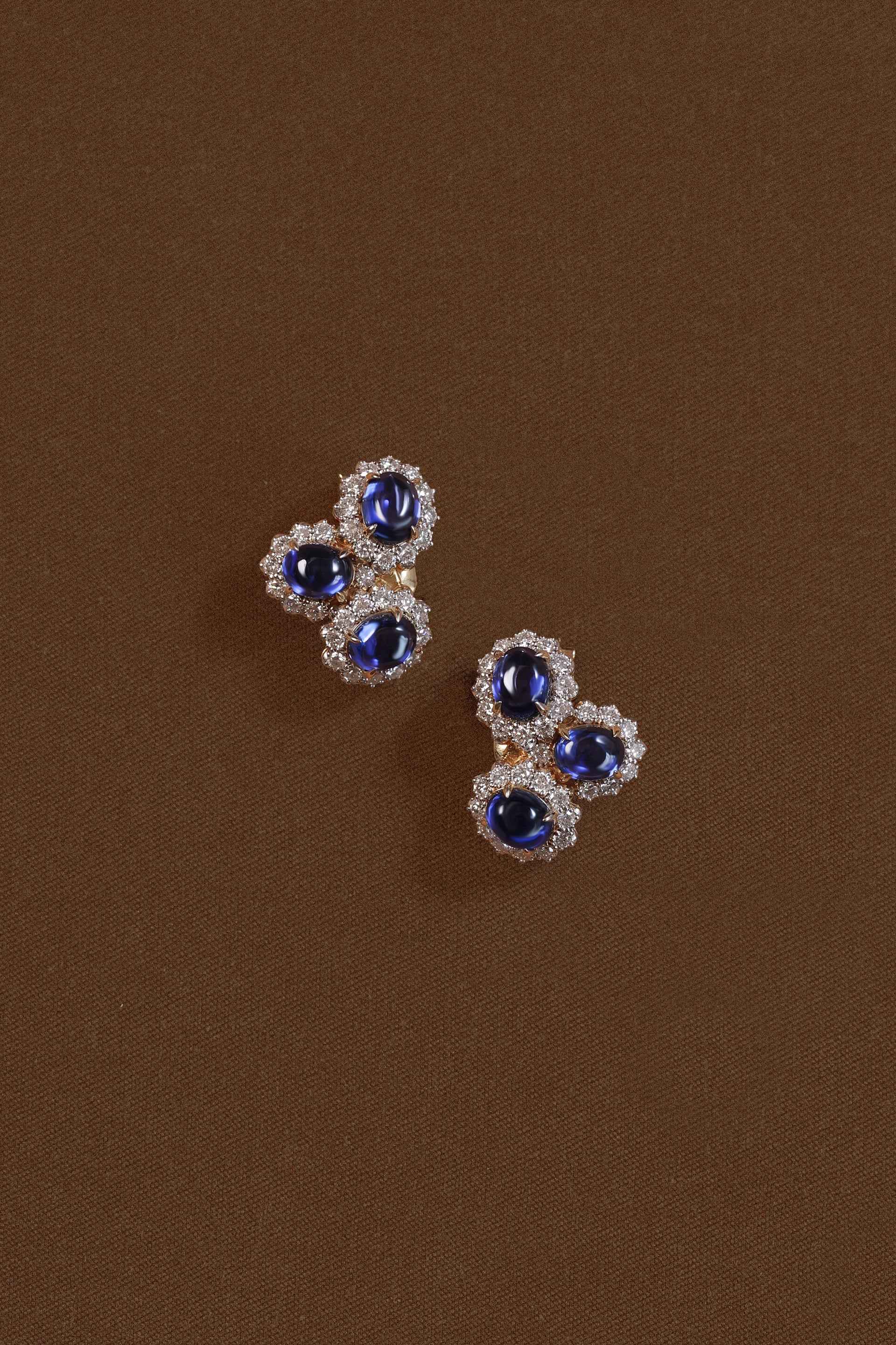 “Regency” Sapphire Cabochon Clip Diamond Earrings
