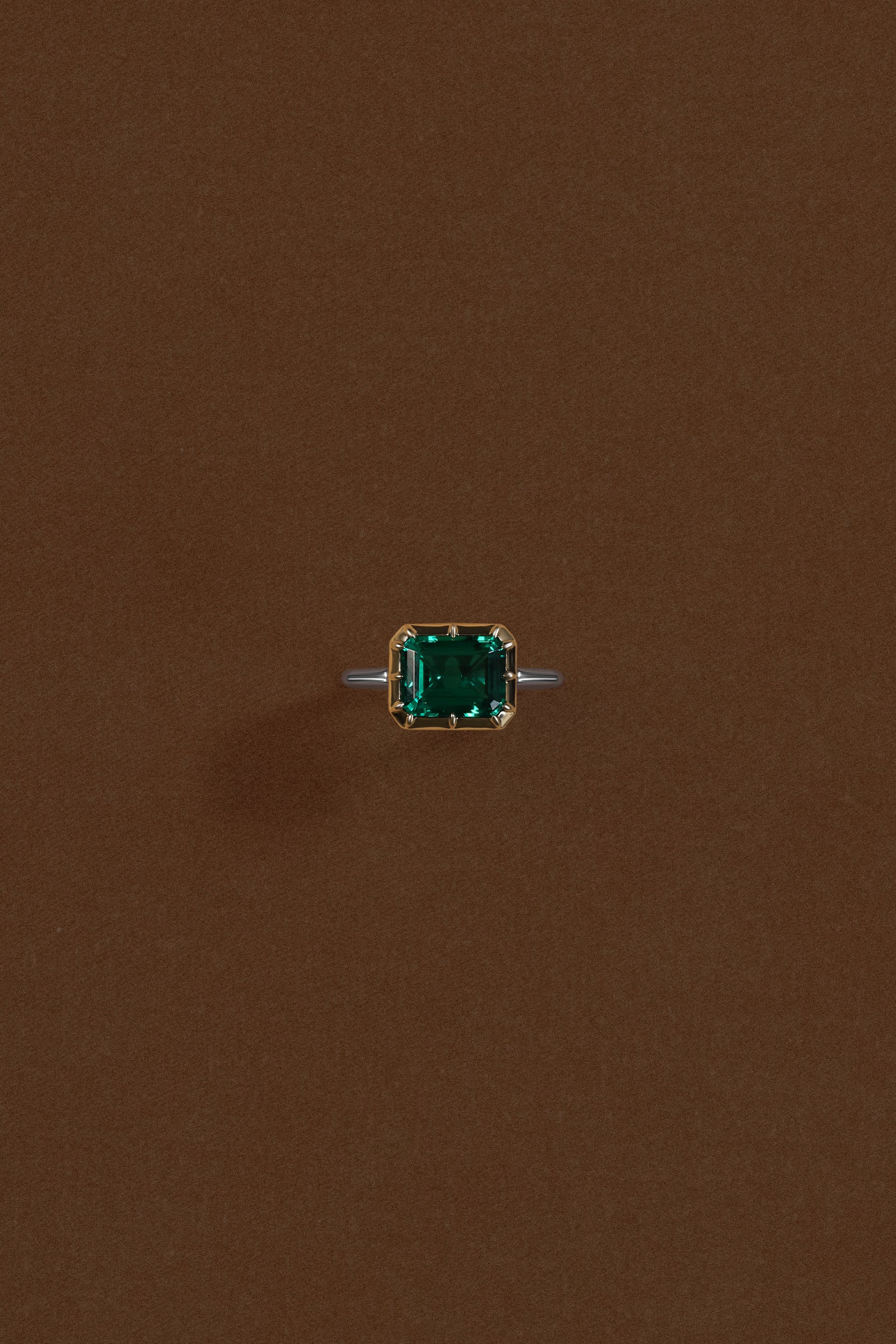 “Regency” Two-Tone Sleeping Emerald Rose-Back Ring