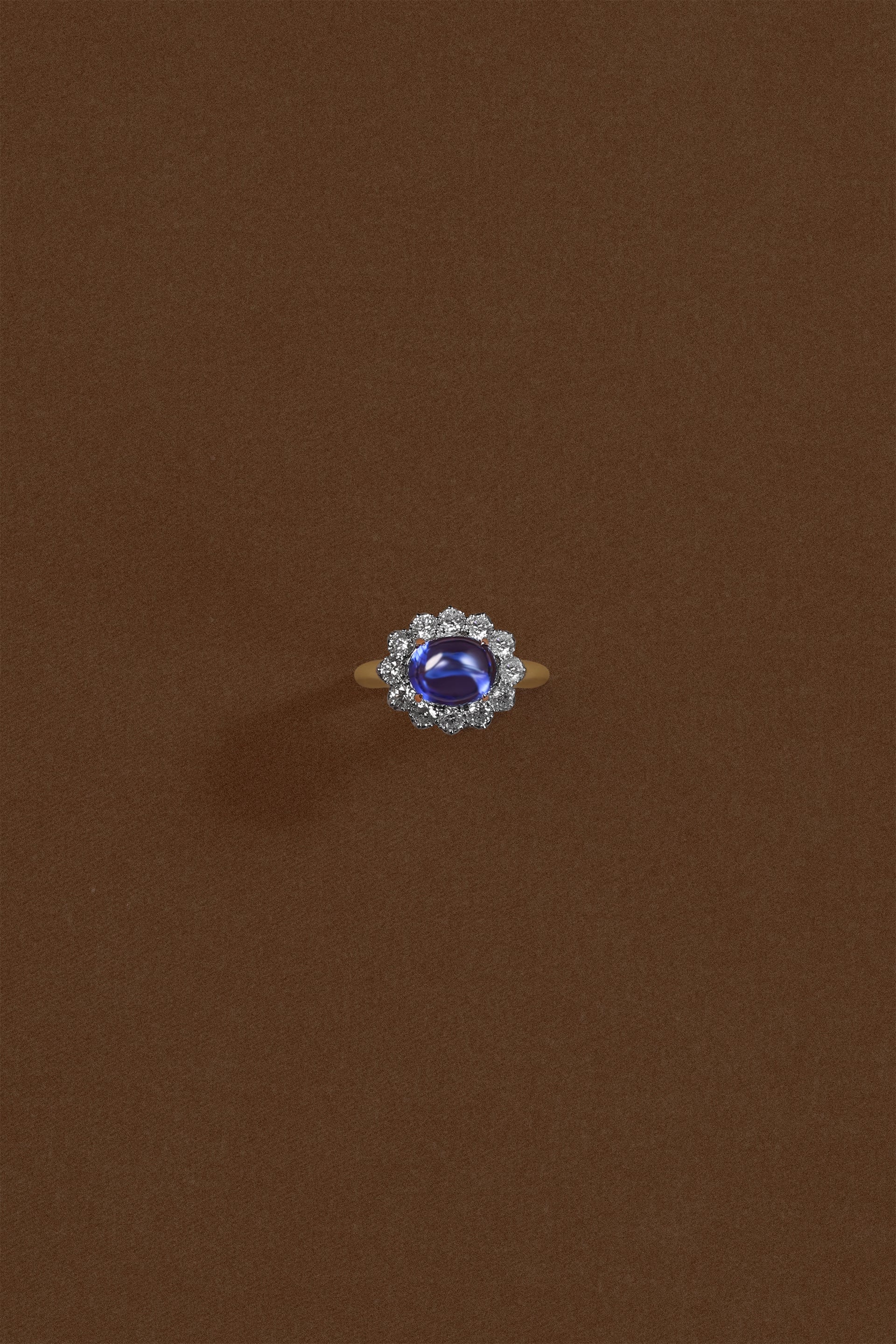 “Regency” Sapphire (3.2ct) Cabochon Diamond Ring