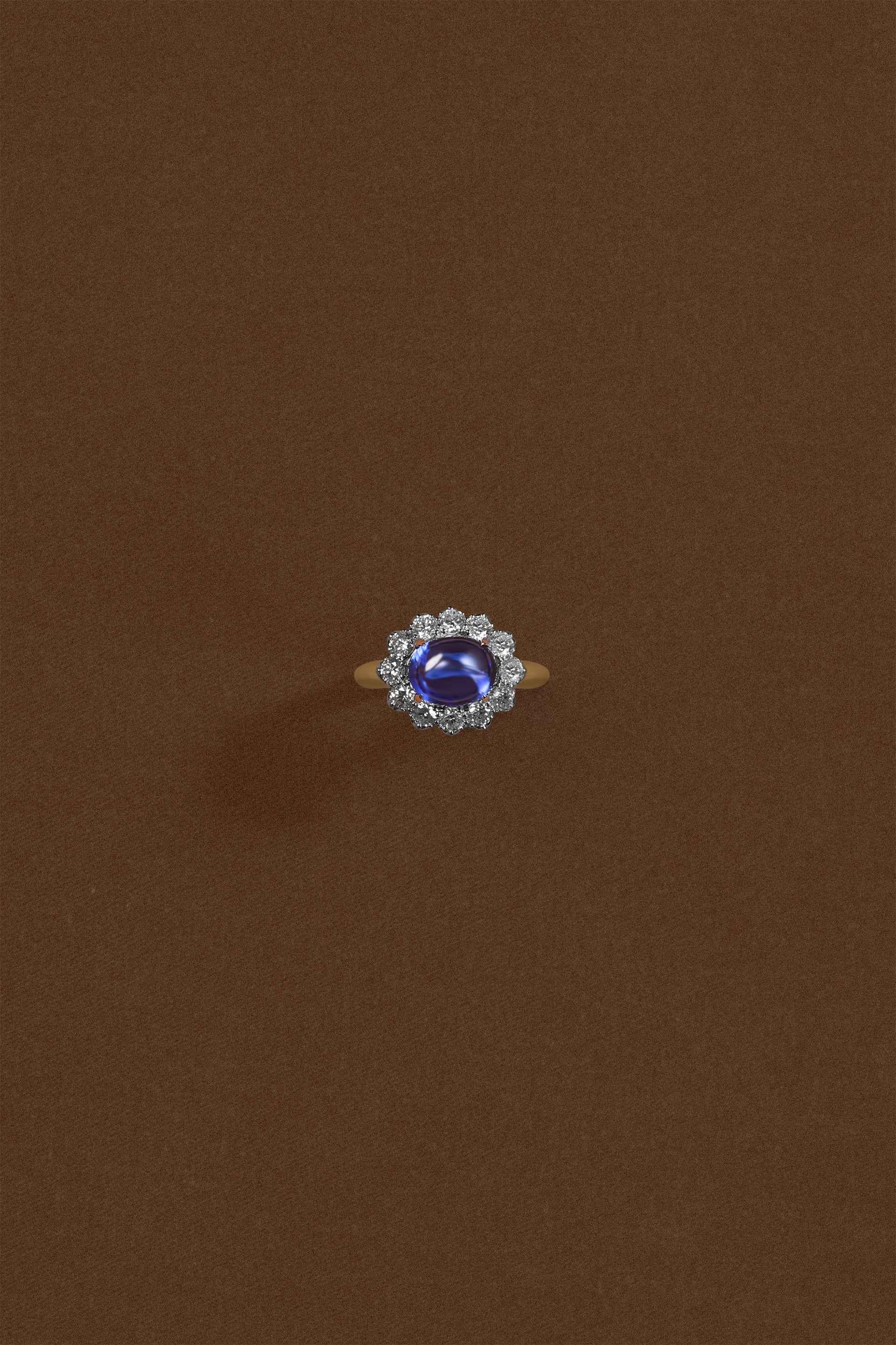 “Regency” Sapphire (3.2ct) Cabochon Diamond Ring