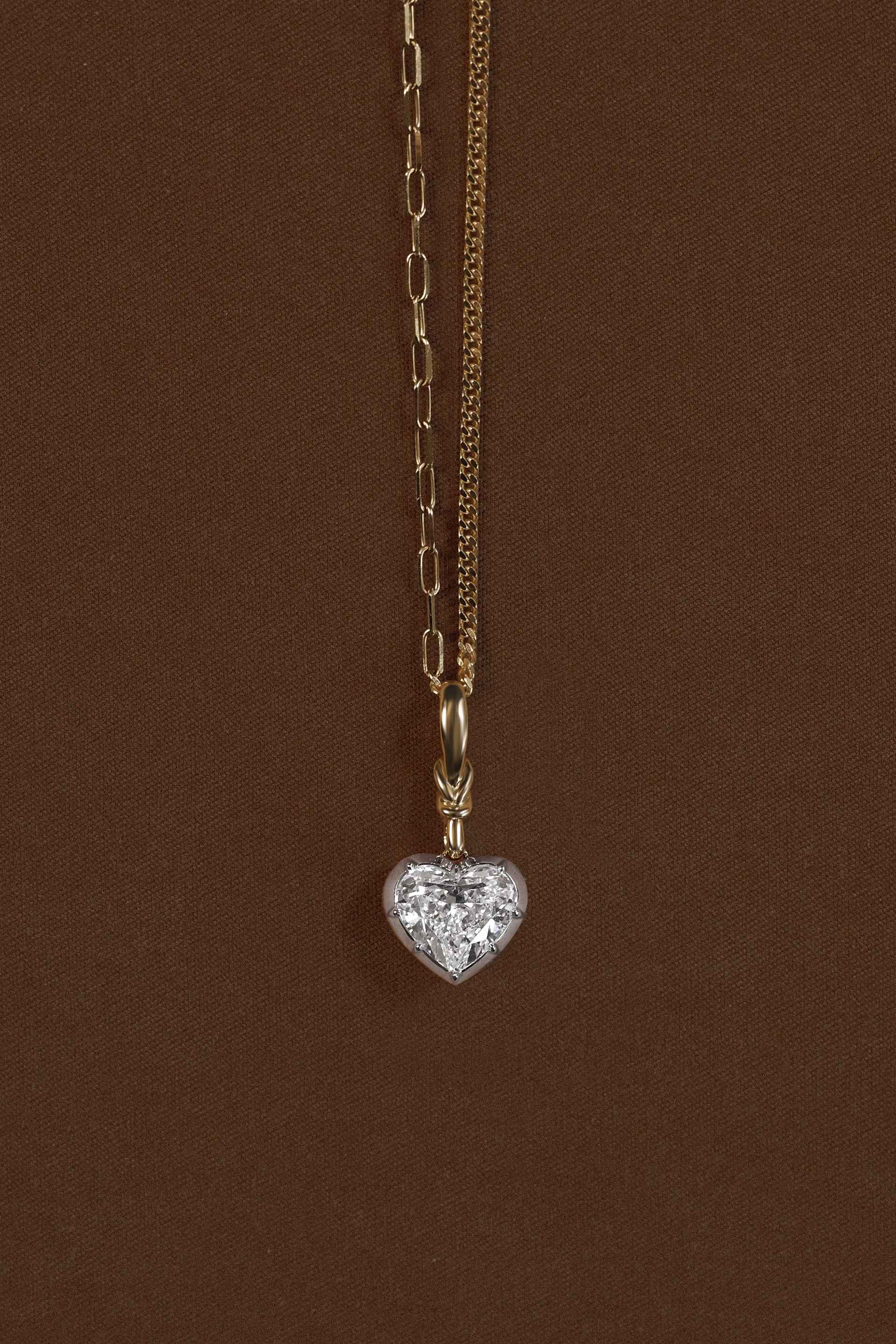 "Silk" Rose-Back Heart Diamond Pendant Necklace
