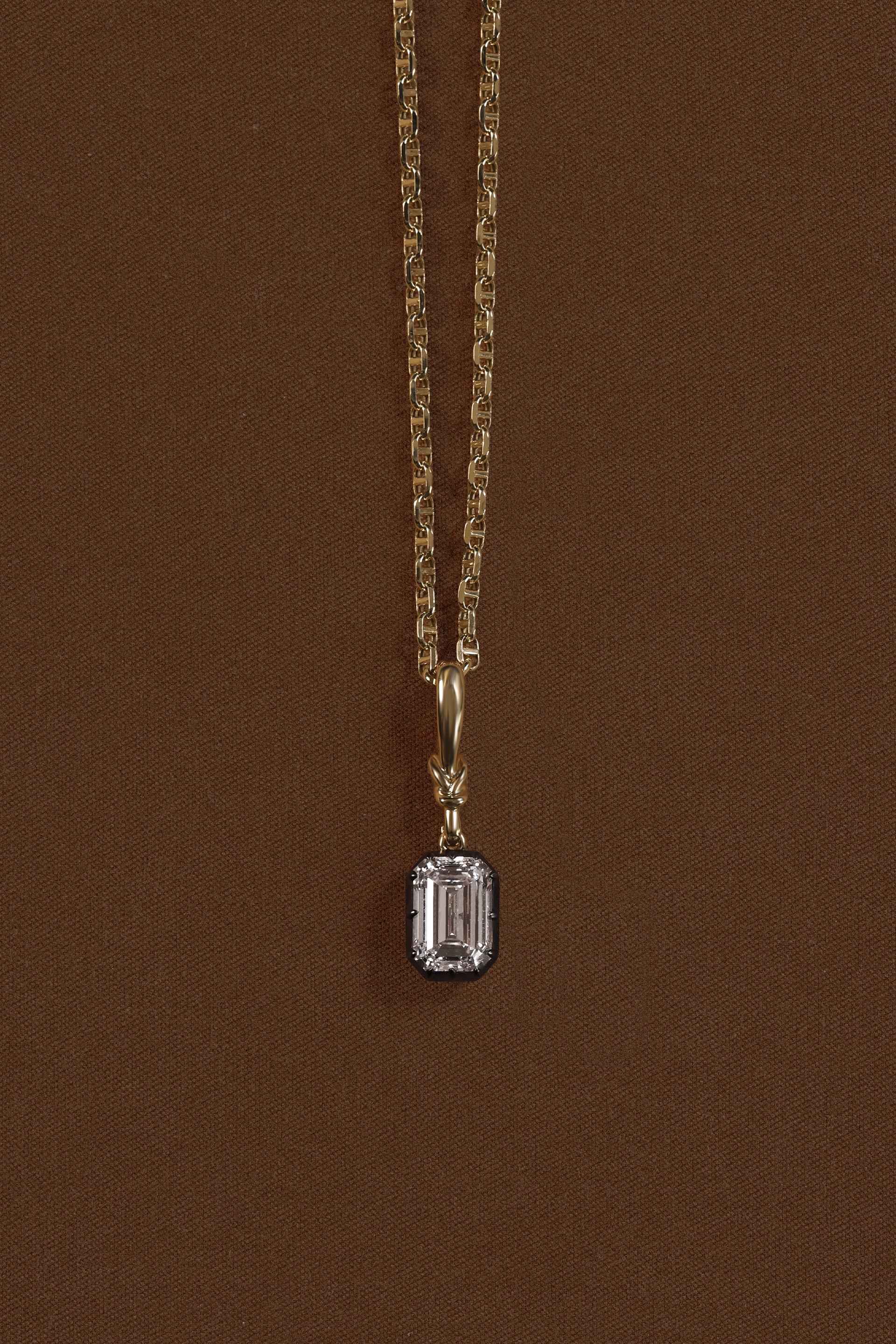 "Silk" Rose-Back Emearld Diamond Pendant Necklace