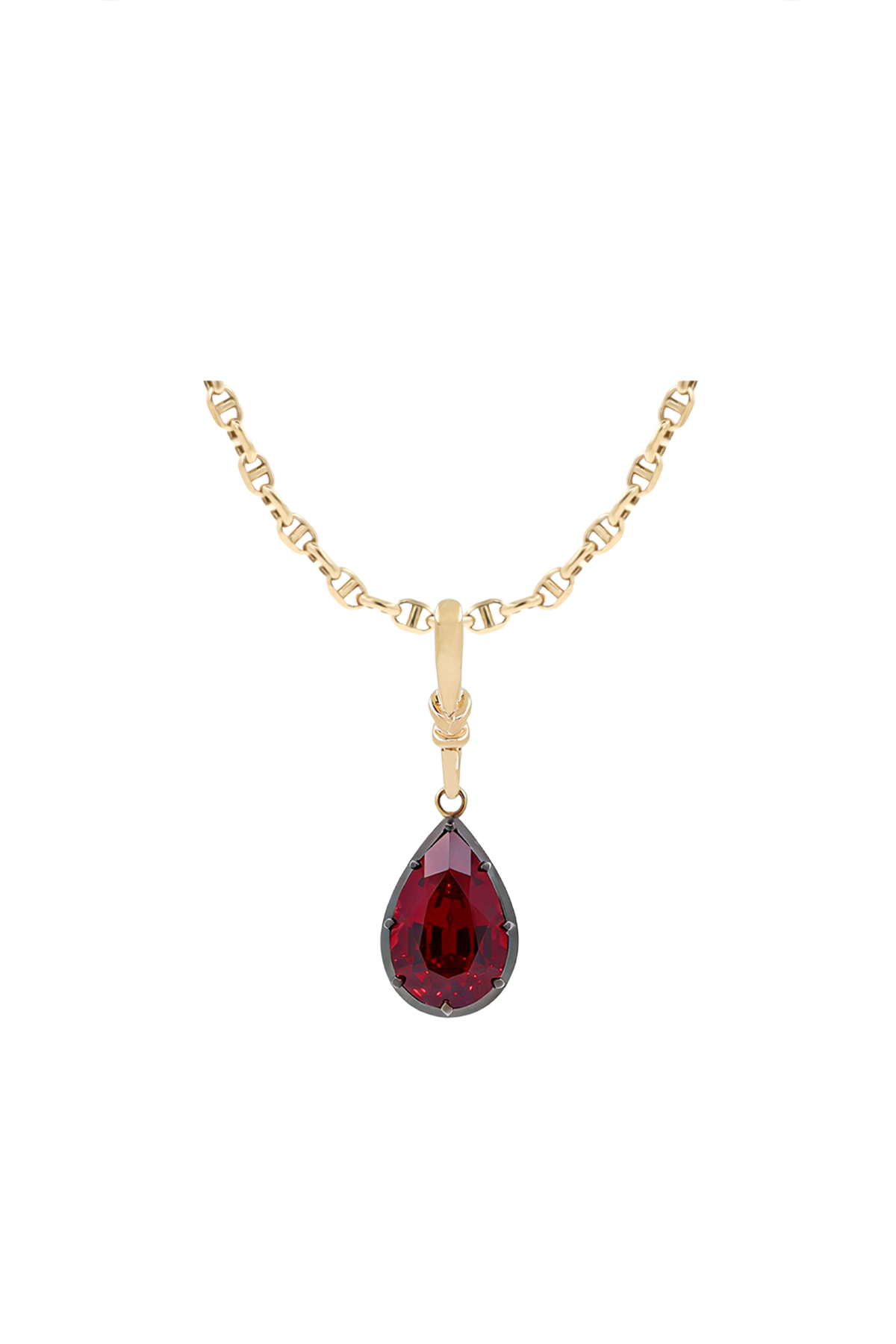 "Silk" Rose-Back Ruby Pear Pendant Necklace