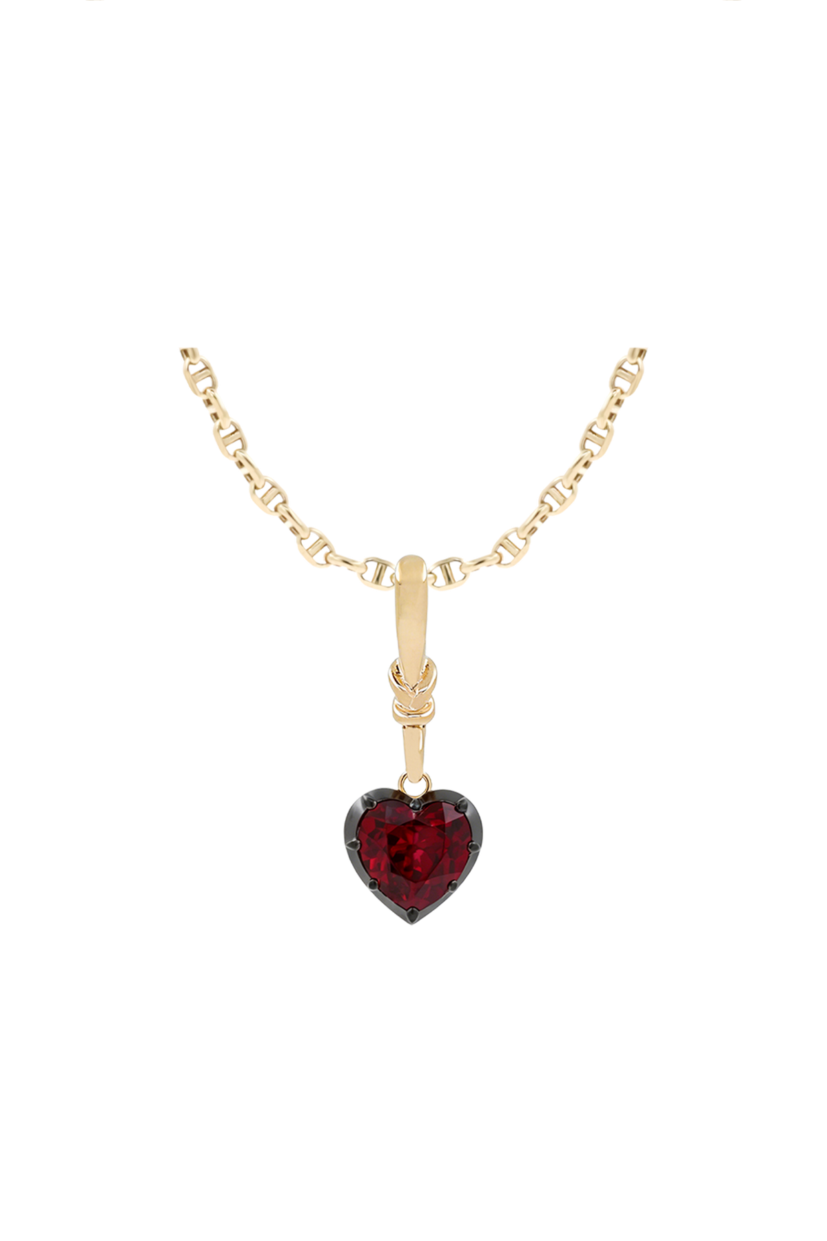 "Silk" Rose-Back Ruby Heart Pendant Necklace