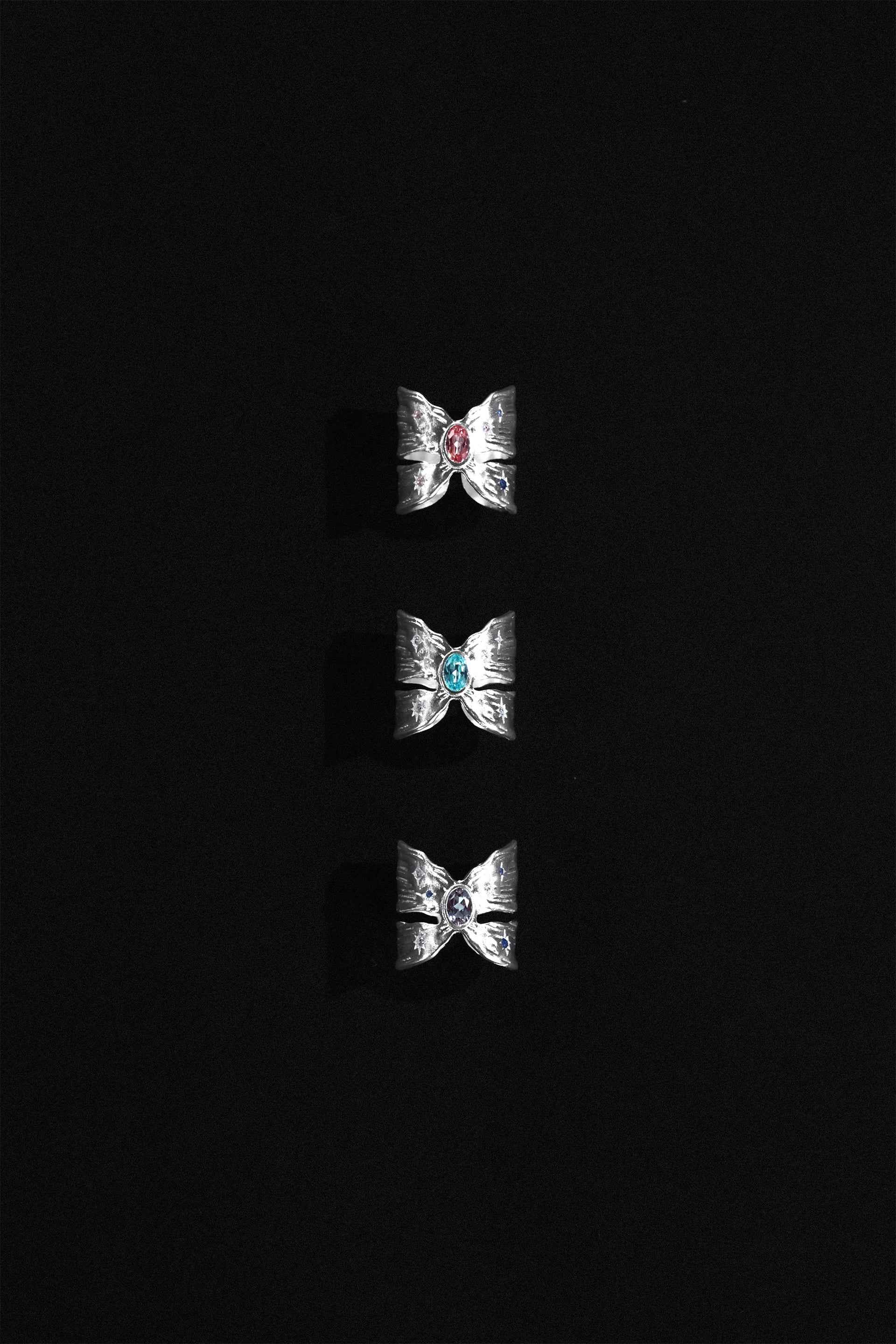 “Wings” Paraiba & Diamond Hammered Silver Ring