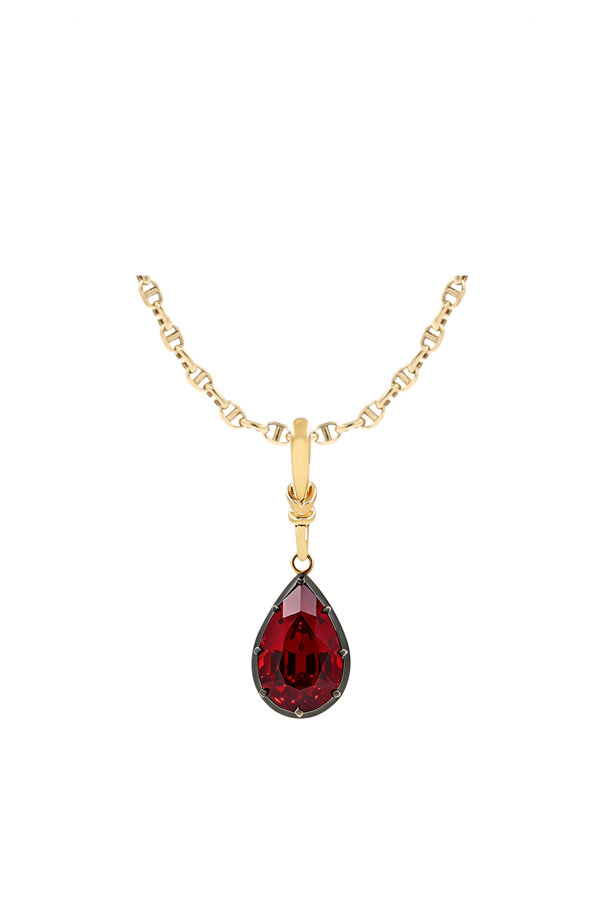 "Silk" Rose-Back Ruby Pear Pendant Necklace