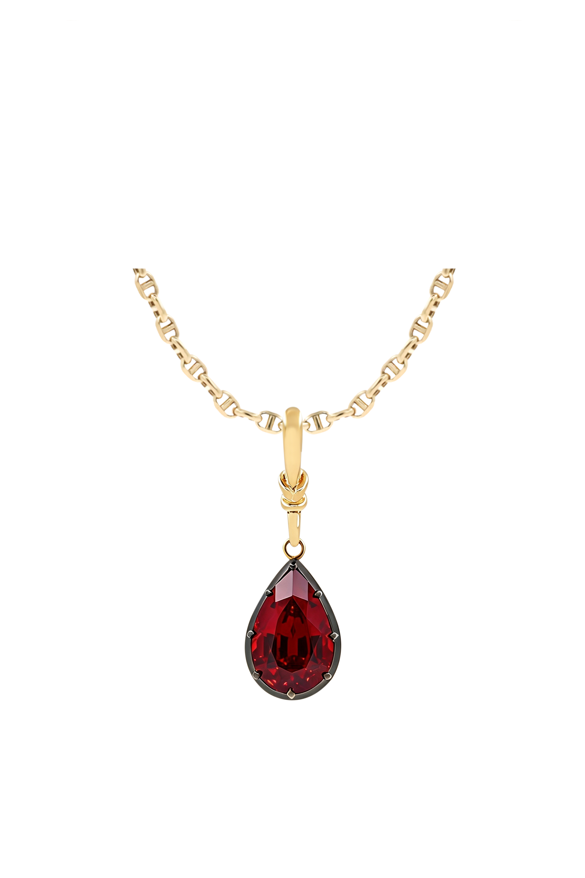 "Silk" Rose-Back Ruby Pear Pendant Necklace