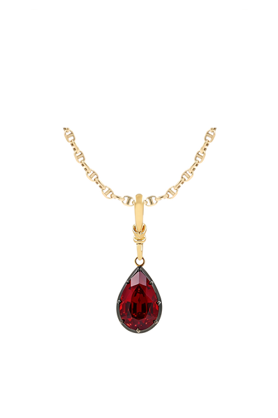 "Silk" Rose-Back Ruby Pear Pendant Necklace