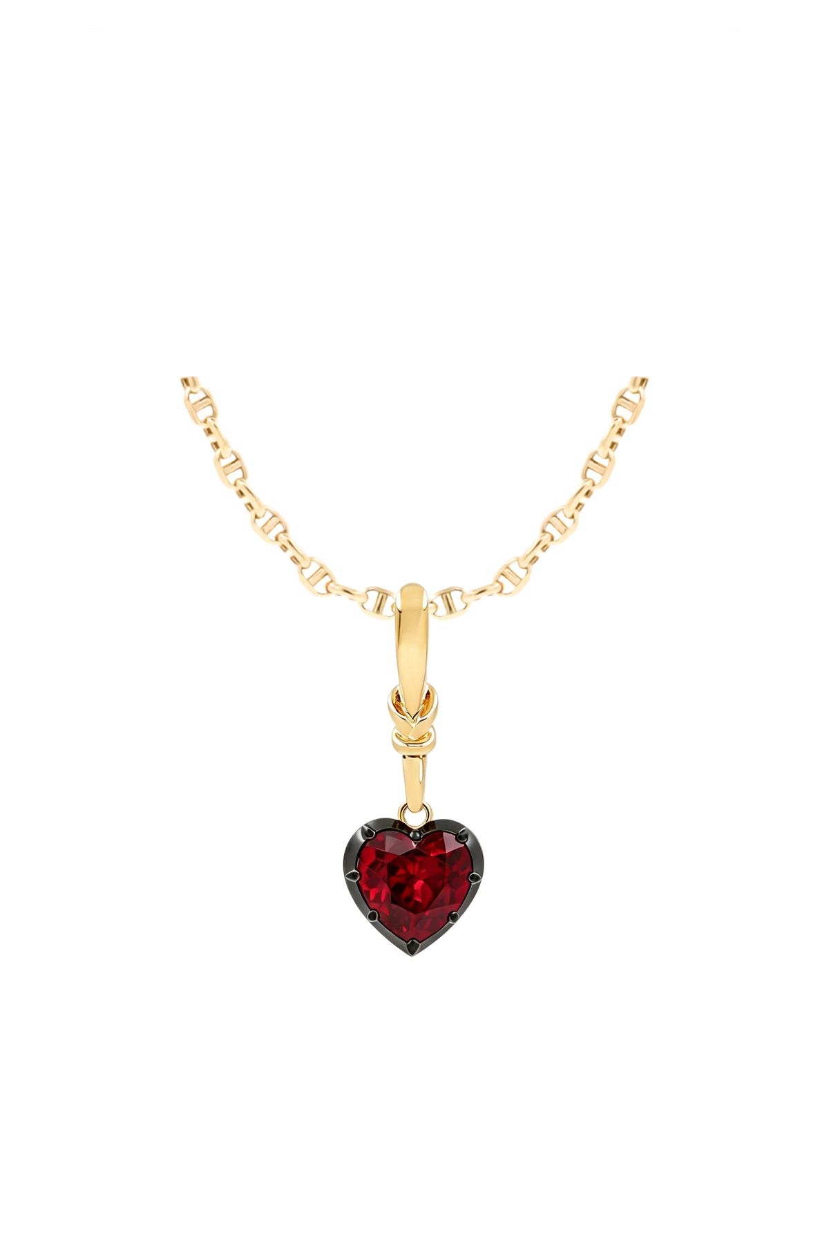 "Silk" Rose-Back Ruby Heart Pendant Necklace