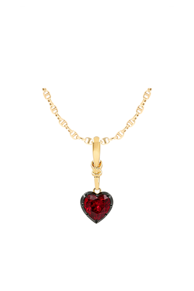 "Silk" Rose-Back Ruby Heart Pendant Necklace