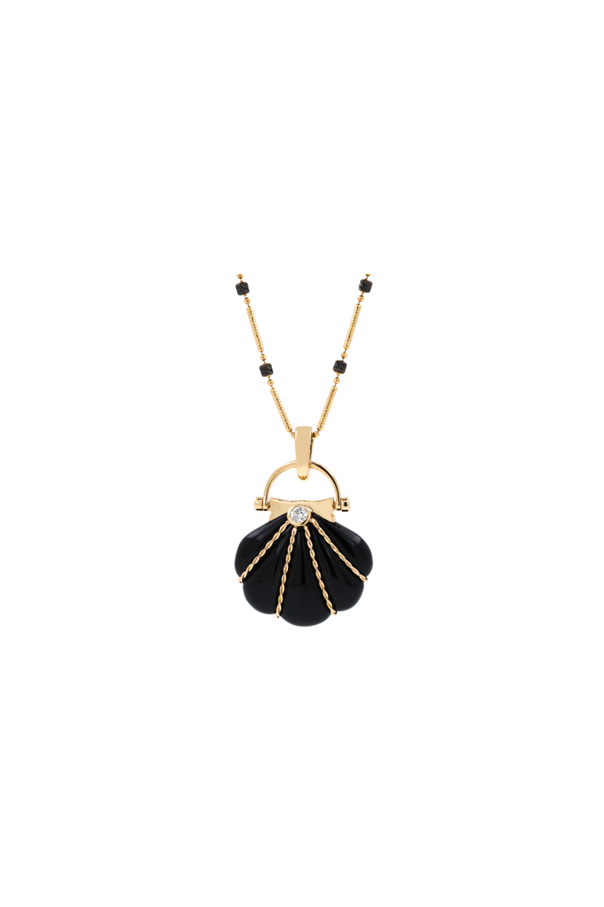 "Siren" Onyx & Diamond Cockle Pendant Necklace