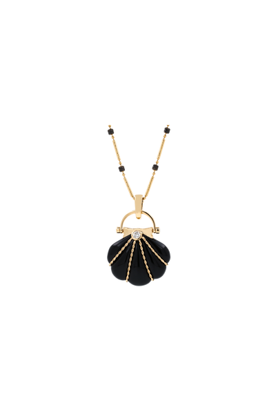 "Siren" Onyx & Diamond Cockle Pendant Necklace