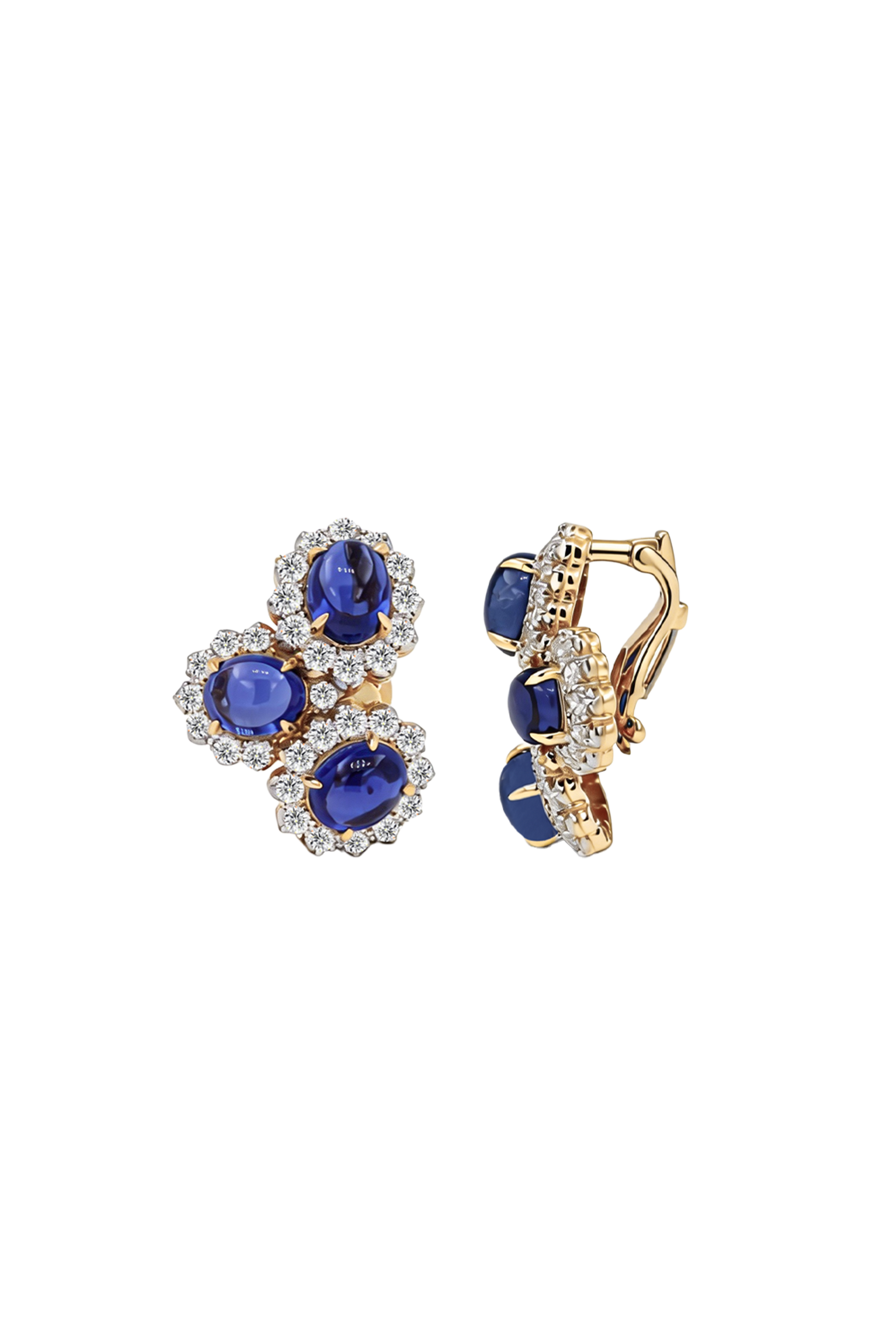 “Regency” Sapphire Cabochon Clip Diamond Earrings