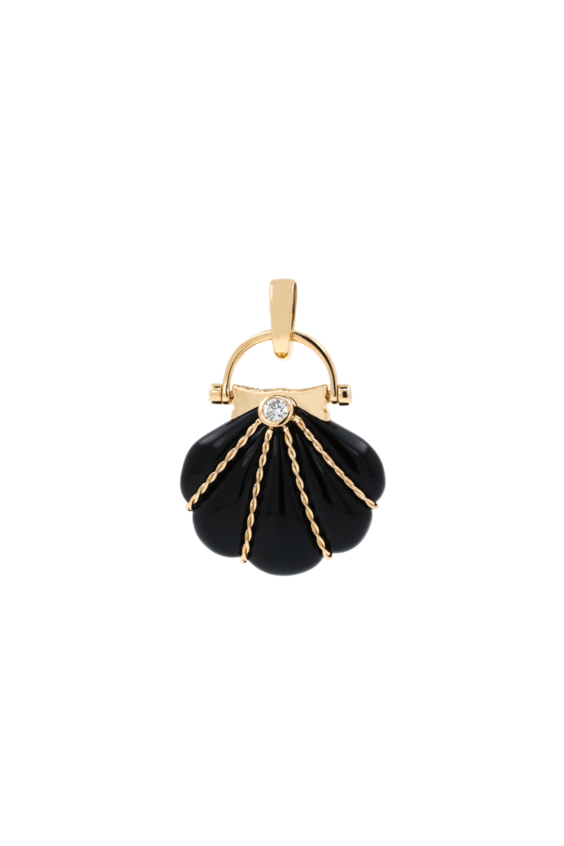 "Siren" Onyx & Diamond Cockle Pendant Necklace