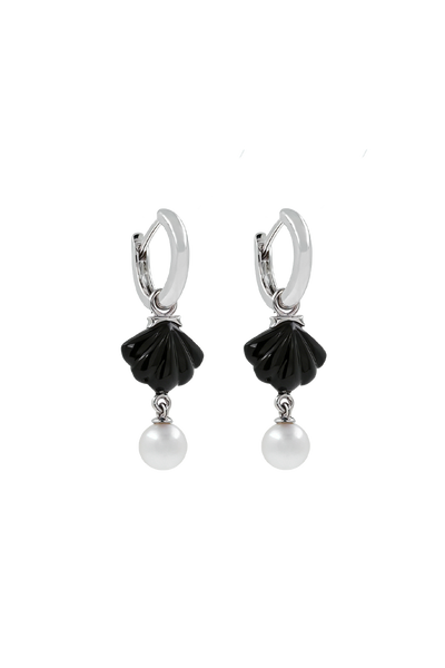 "Siren" Pearl Onyx Cockle Earrings