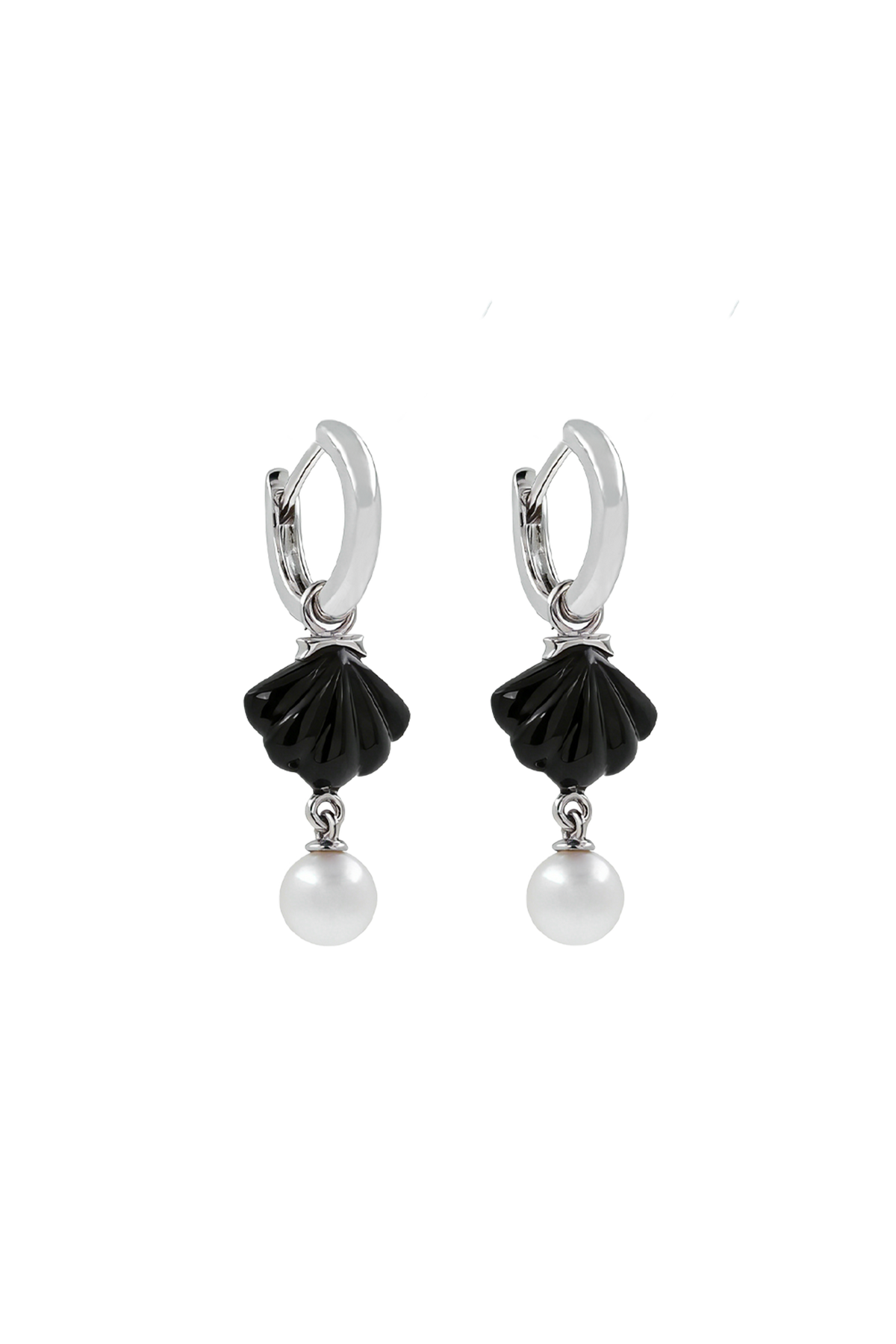 "Siren" Pearl Onyx Cockle Earrings