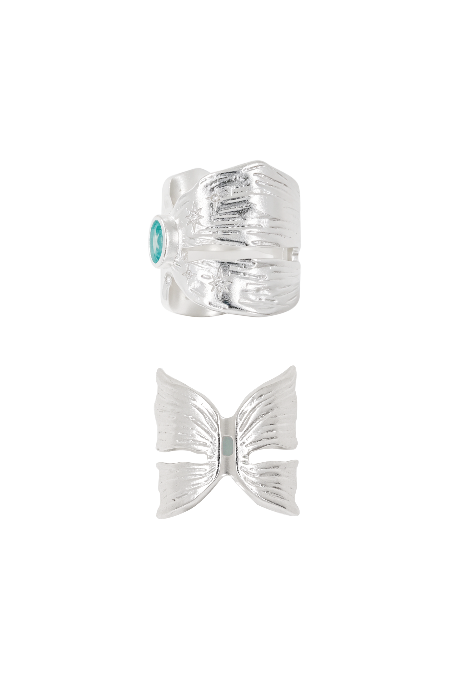 “Wings” Paraiba & Diamond Hammered Silver Ring