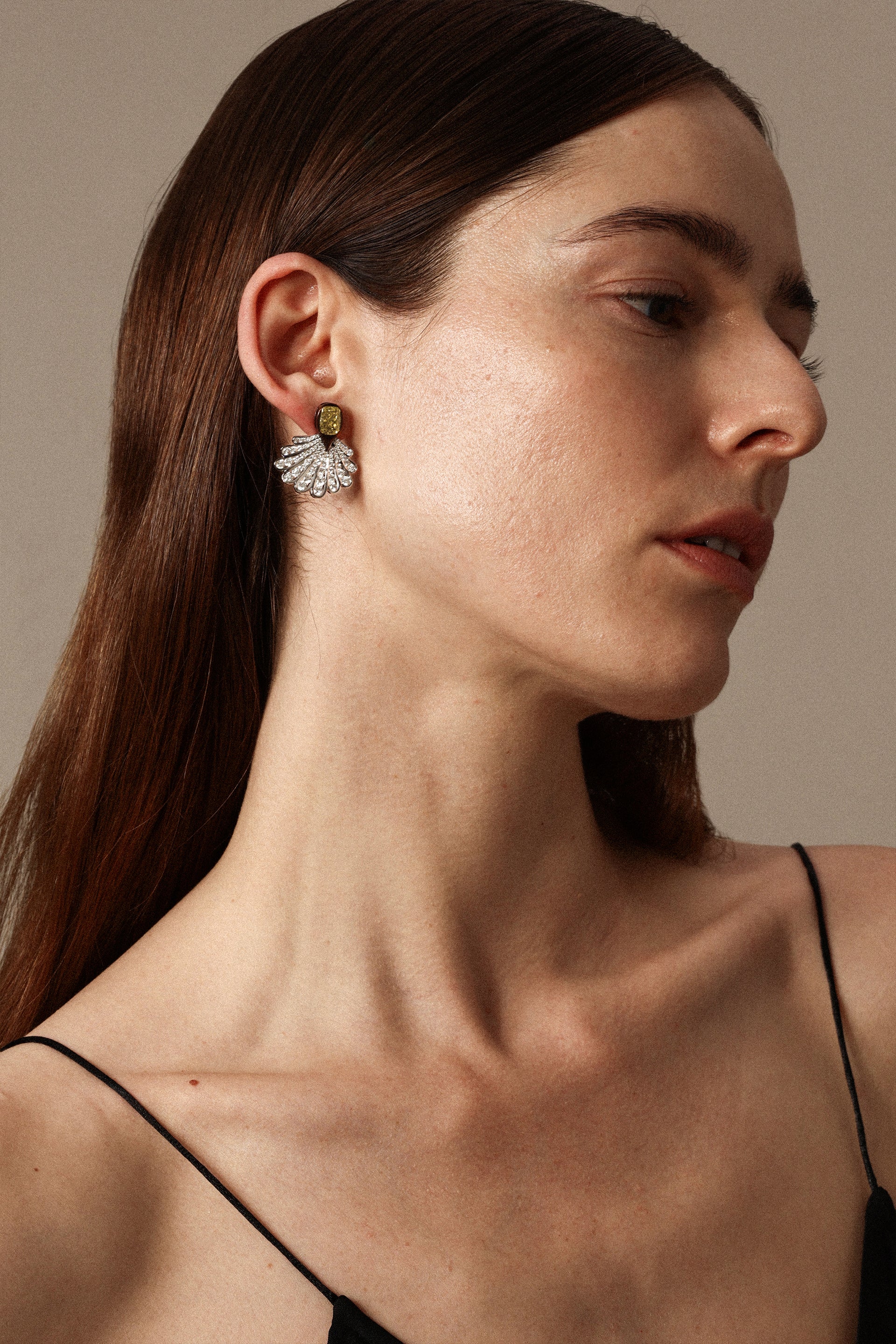"Siren" Yellow Diamond Shell Earrings
