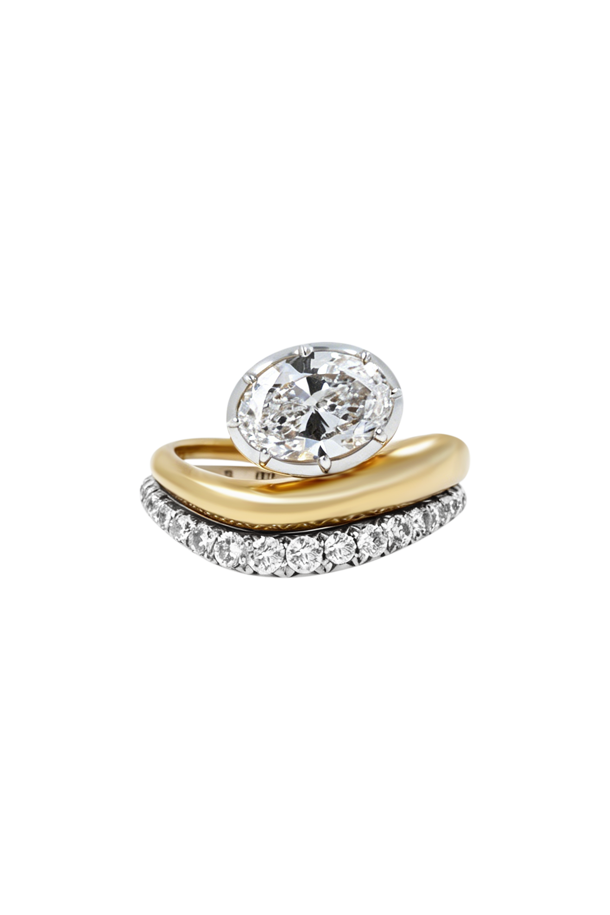 "Siren" Two-Tone Oval Diamond Tidepool Ring stacked Low-Tide Diamond Ring (Duo)
