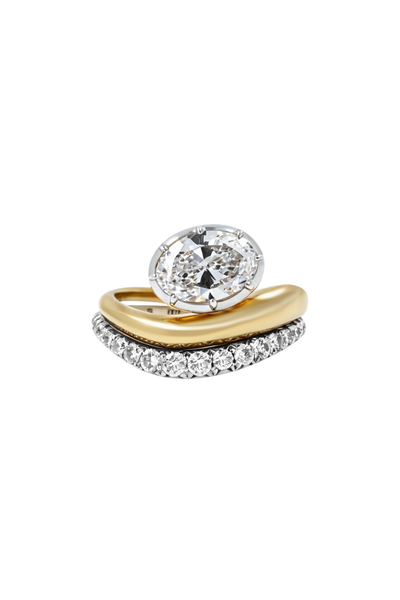 "Siren" Two-Tone Oval Diamond Tidepool Ring stacked Low-Tide Diamond Ring (Duo)