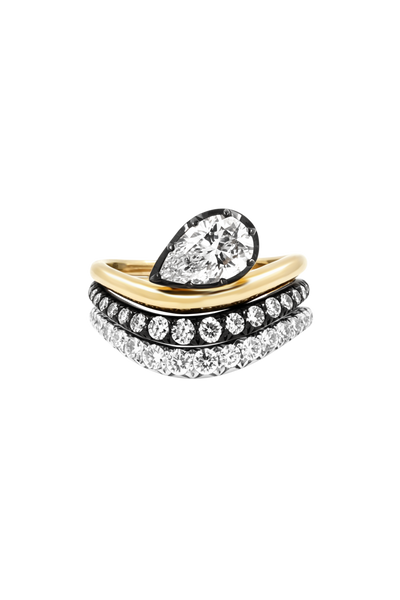 "Siren" Two-Tone Pear Diamond Tidepool Ring Stacked High-Low Tide Diamond Rings (Trio)