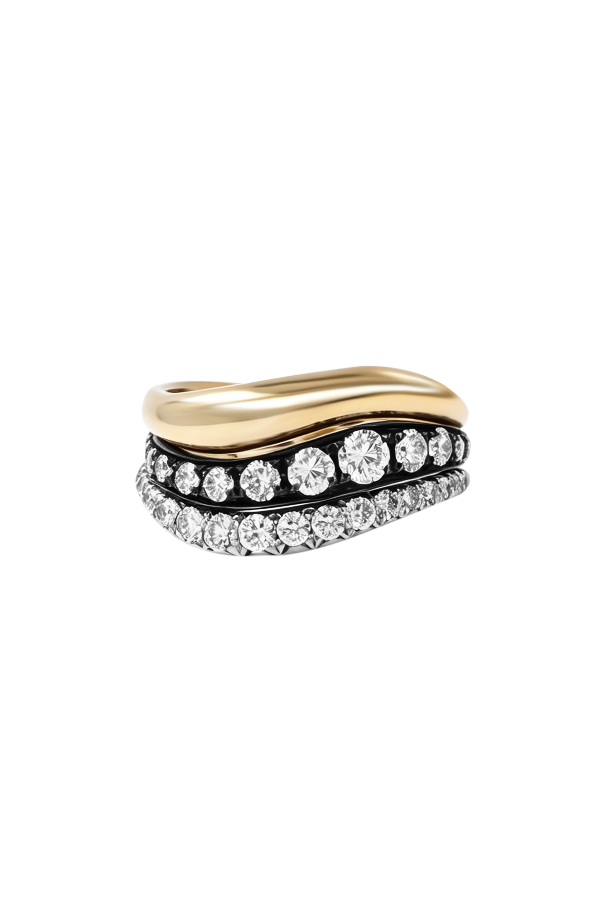 "Siren" Two-Tone High-low Tide Stacked Diamond Rings (Trio)