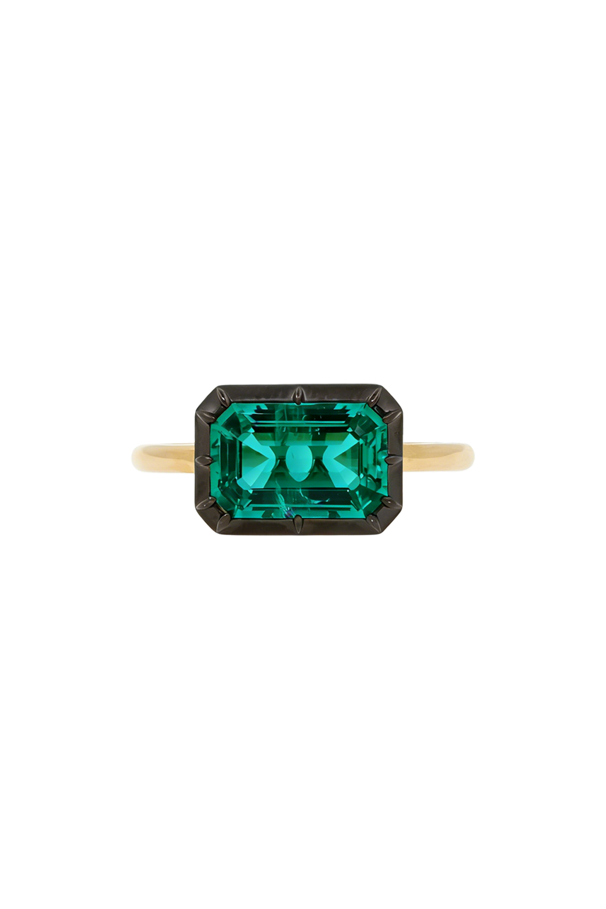 “Regency” Two-Tone East-West Emerald Rose-Back Ring