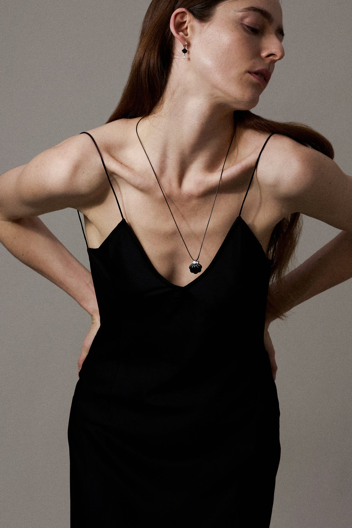 "Siren" Diamond Onyx Nautilus Necklace-SR020-S