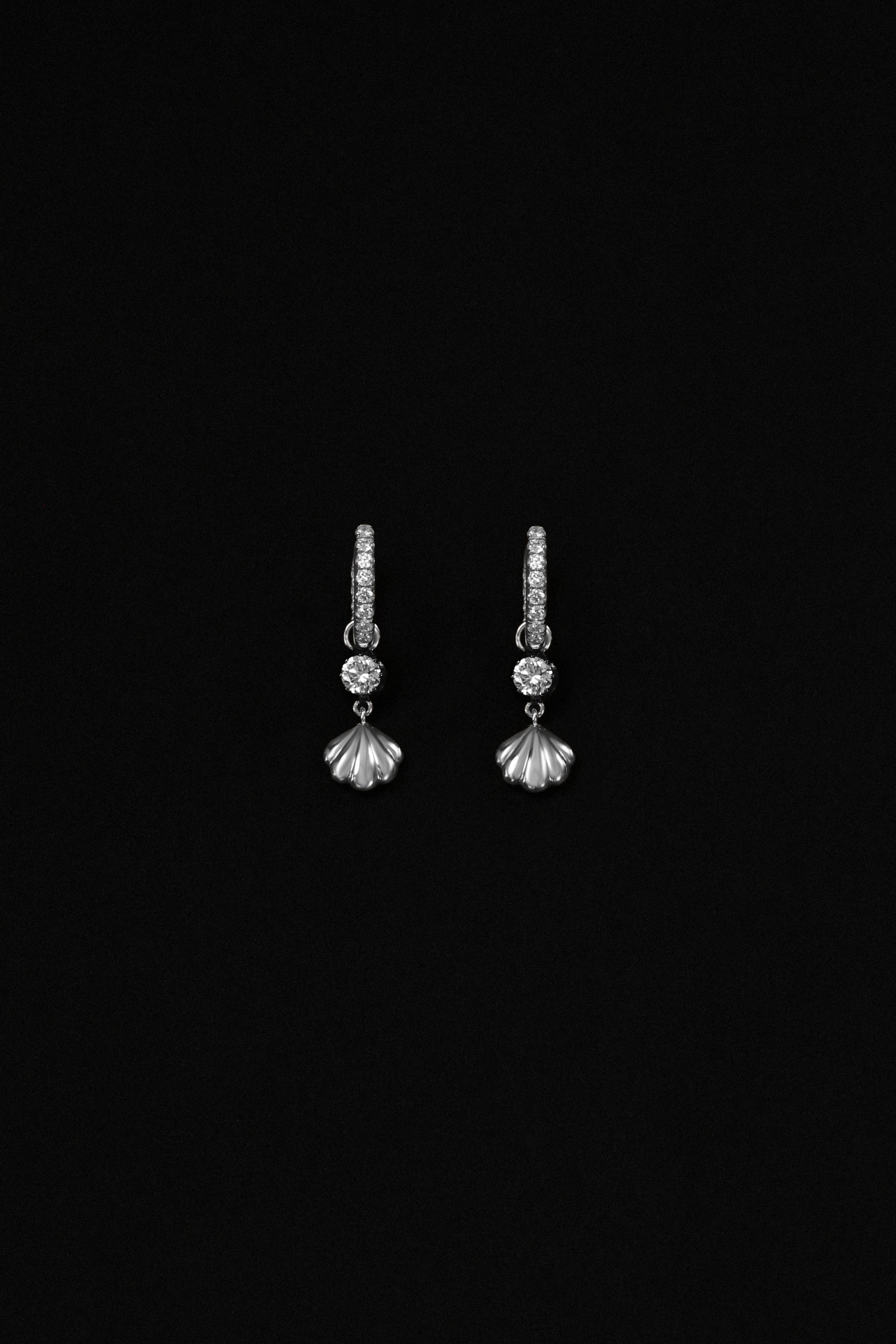 "Siren" Two-Tone Diamond Cockle Earrings-SR007-S