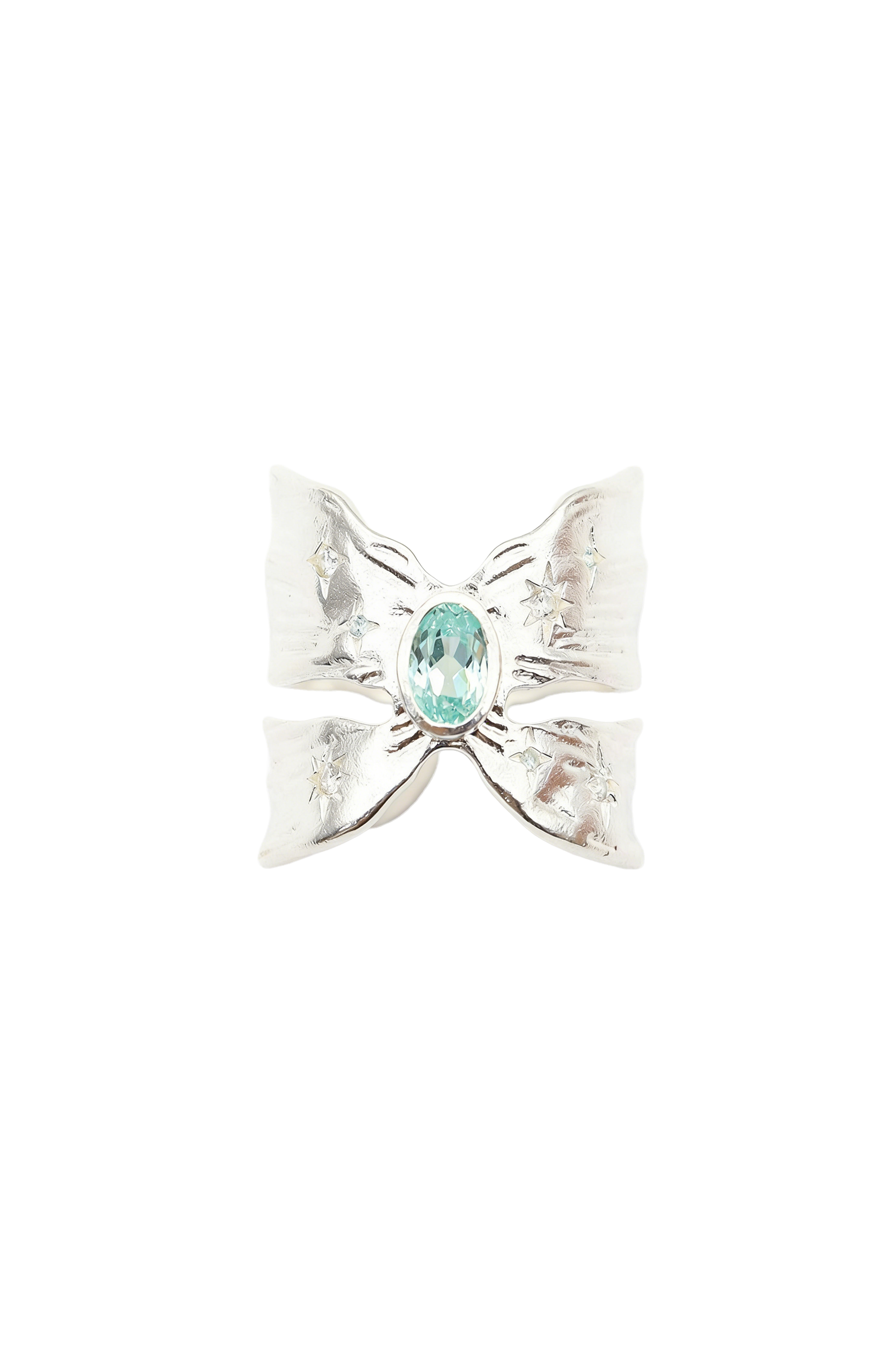 “Wings” Paraiba & Diamond Hammered Silver Ring