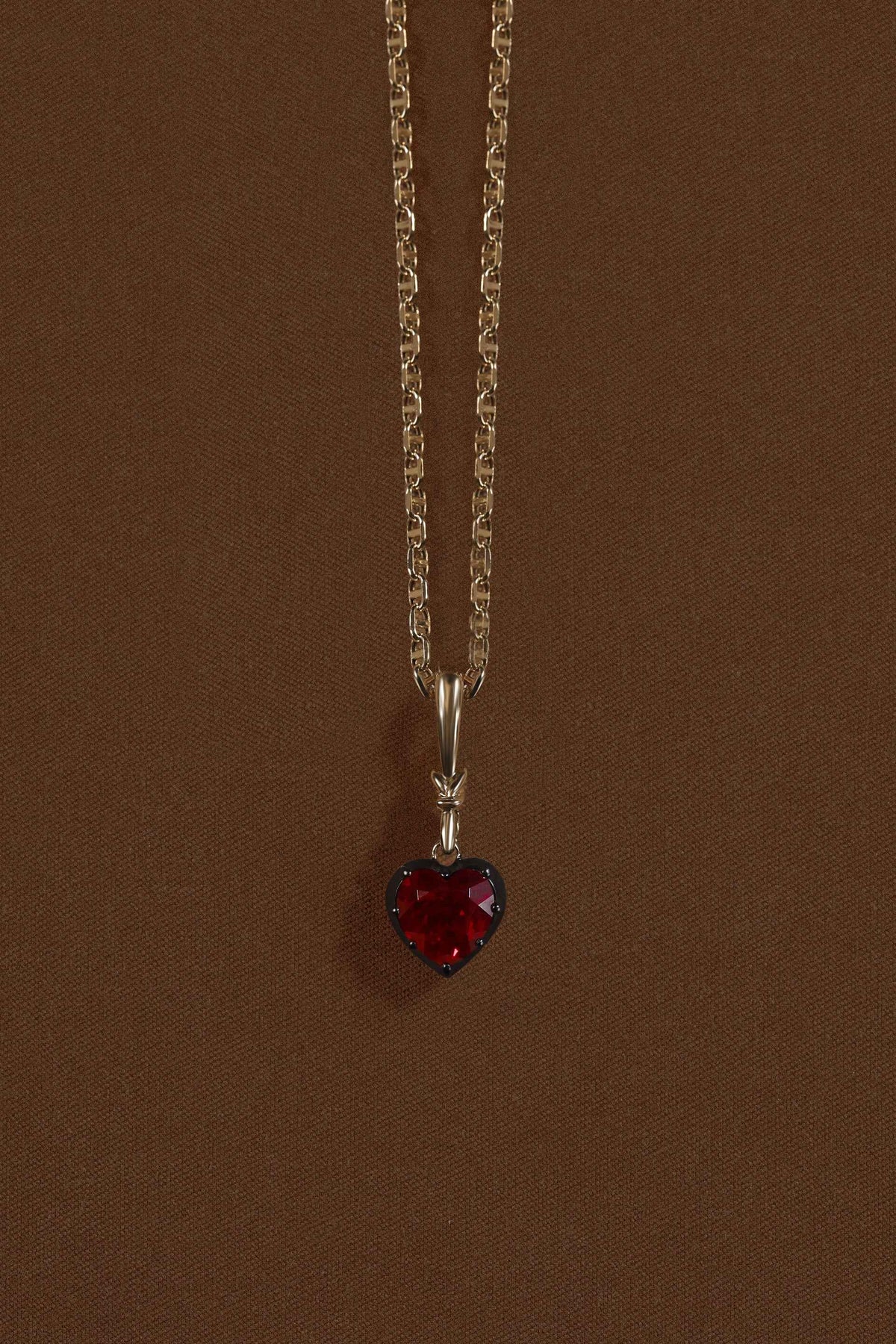 "Silk" Rose-Back Ruby Heart Pendant Necklace