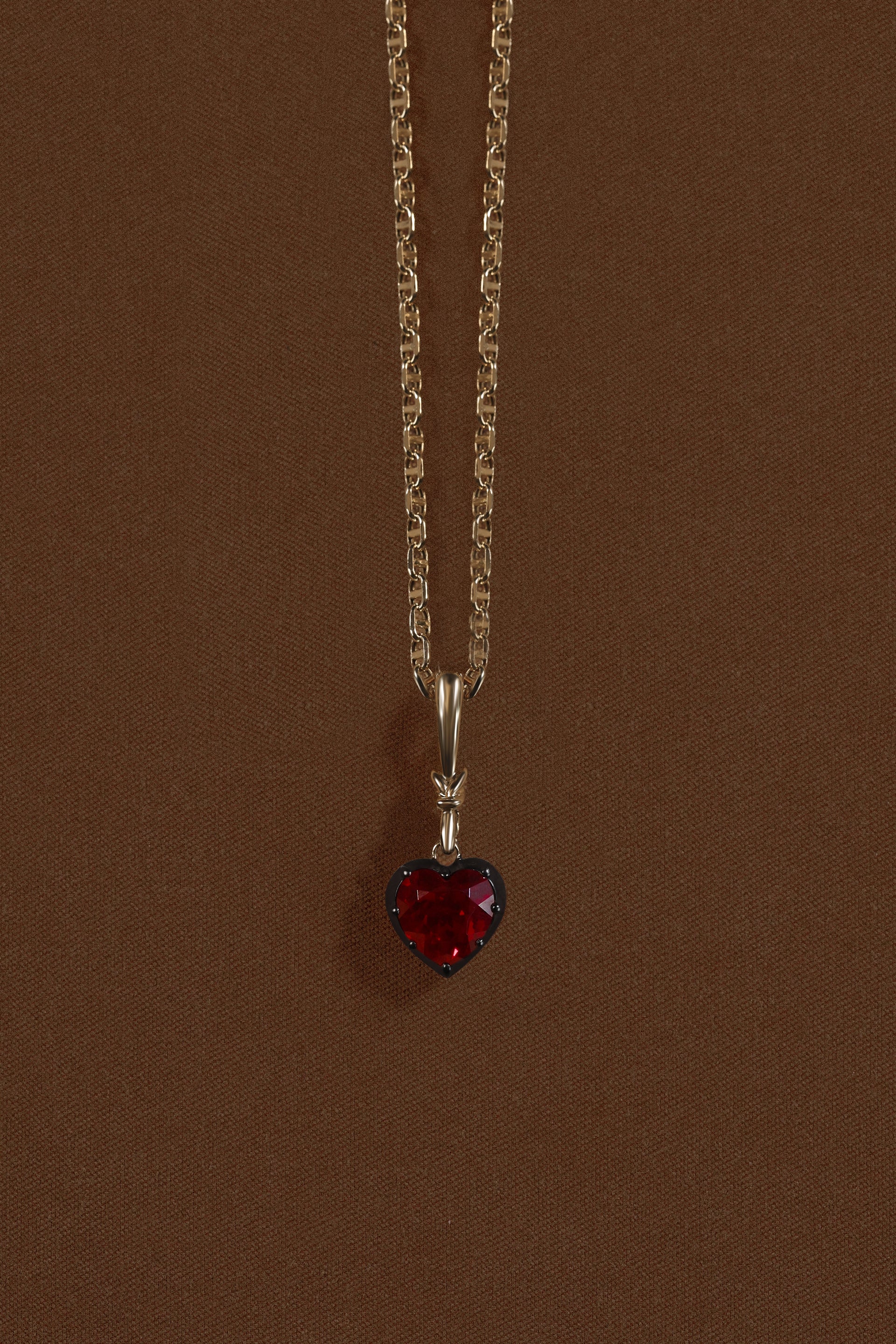 "Silk" Rose-Back Ruby Heart Pendant Necklace