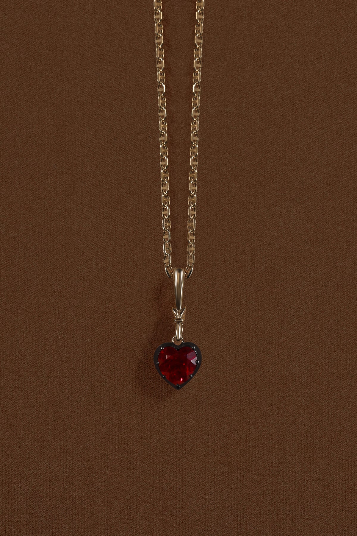 "Silk" Rose-Back Ruby Heart Pendant Necklace