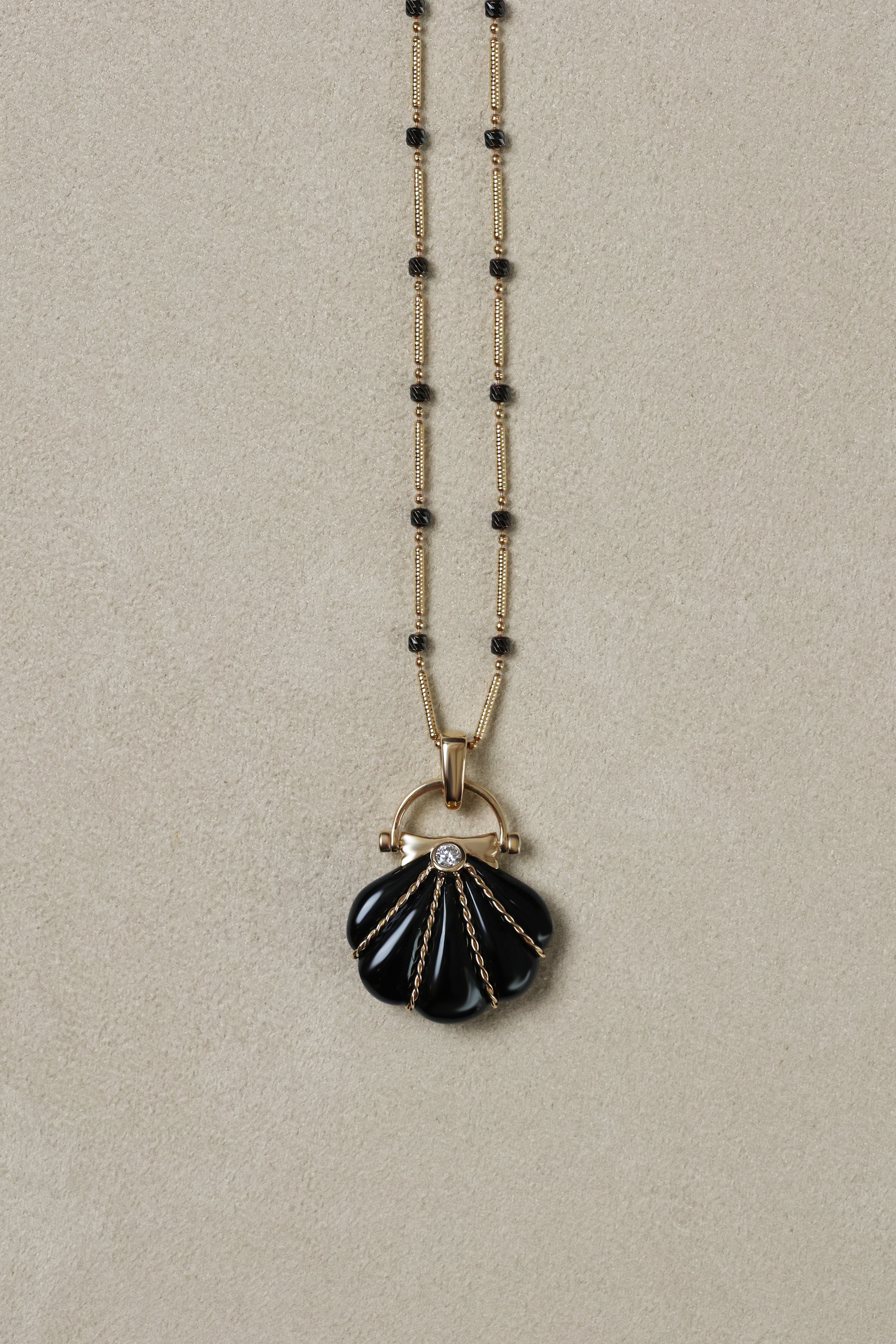 "Siren" Onyx & Diamond Cockle Necklace